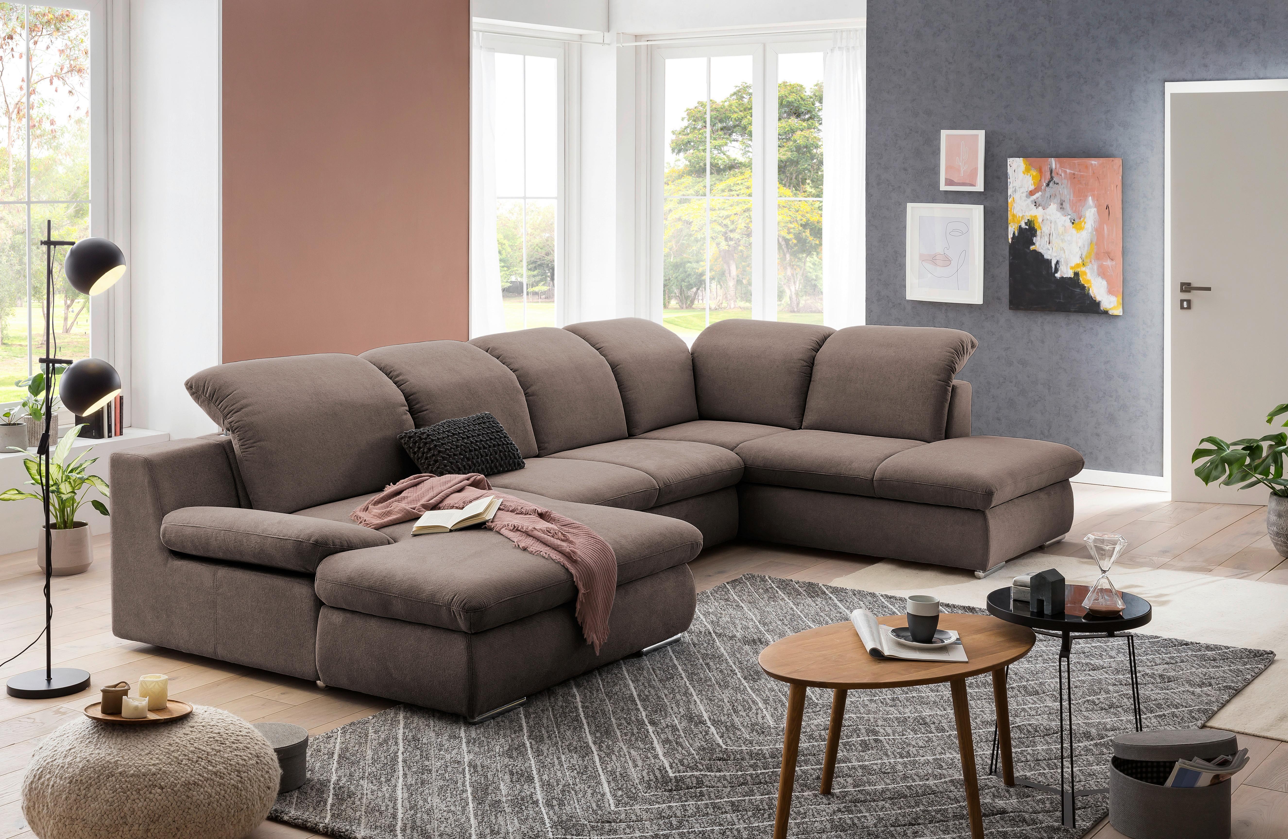 Wohnlandschaft Isona Taupe Chenille - Taupe/Chromfarben, Design, Textil (165/353/212cm) - Livetastic