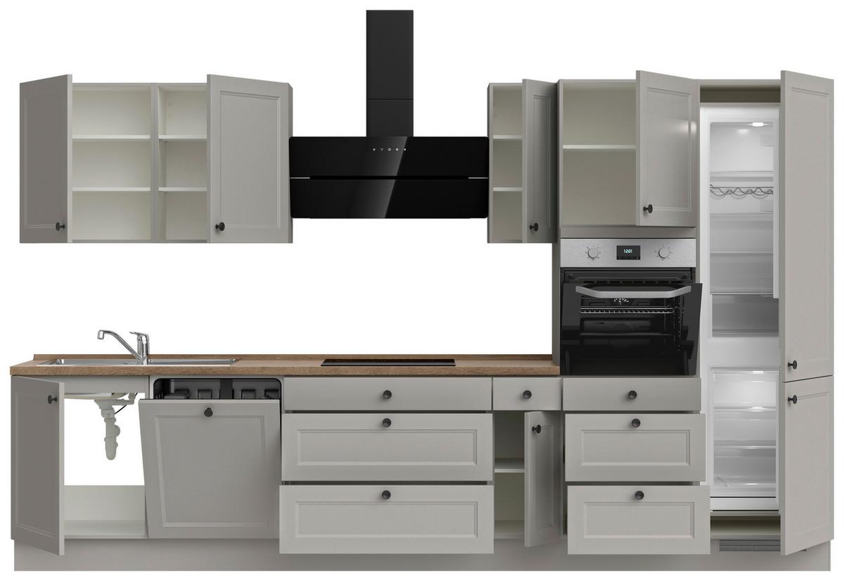 Kuchynská linka 360 cm, kamenná sivá supermatná - šedá/černá, Moderní, kov/kompozitní dřevo (360cm) - Nobilia