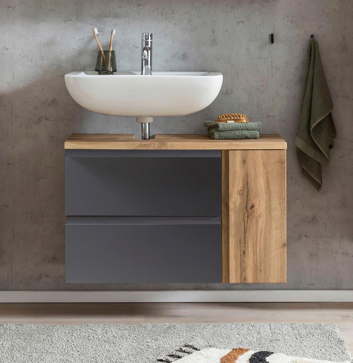 Waschbeckenunterschrank Varese B: 85 Cm Grau/eiche Wotan - Eiche Wotan/Grau, MODERN, Holzwerkstoff (85/56/35cm) - Held