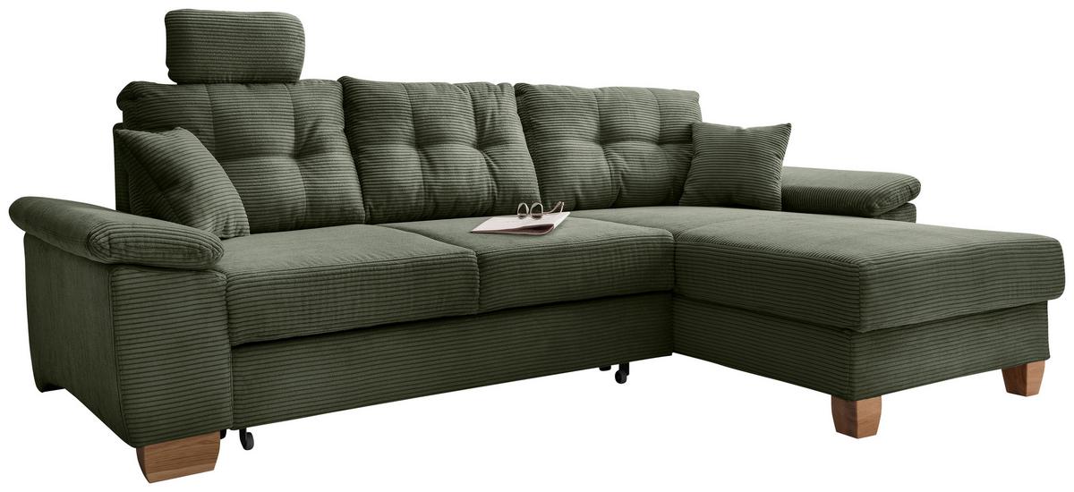 Ecksofa Brizzini Dunkelgrün S: 270x176 Cm - Dunkelgrün/Naturfarben, MODERN, Textil (270/176cm) - Livetastic