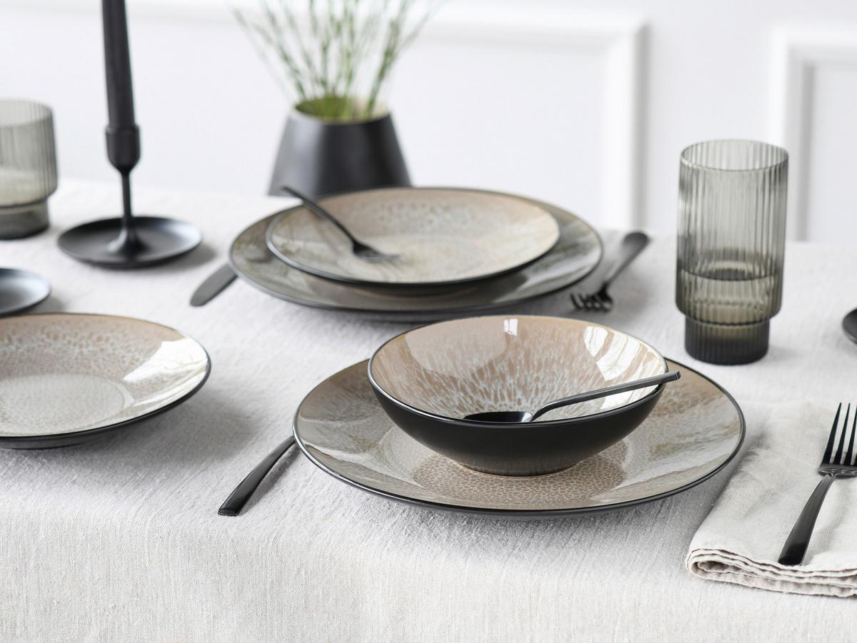 Tafelservice Malmö Beige Schwarz/beige, 12-Teilig - Beige/Schwarz, Basics, Keramik - Creatable