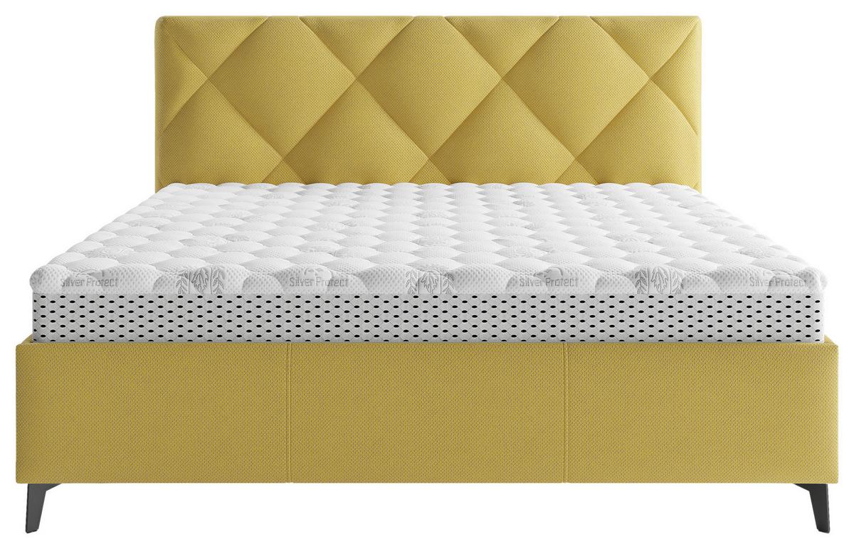 Čalúnená posteľ BIANCO 180x200, horčicovožltá - horčicovožltá/čierna, Modern, kov/drevo (180/200cm)