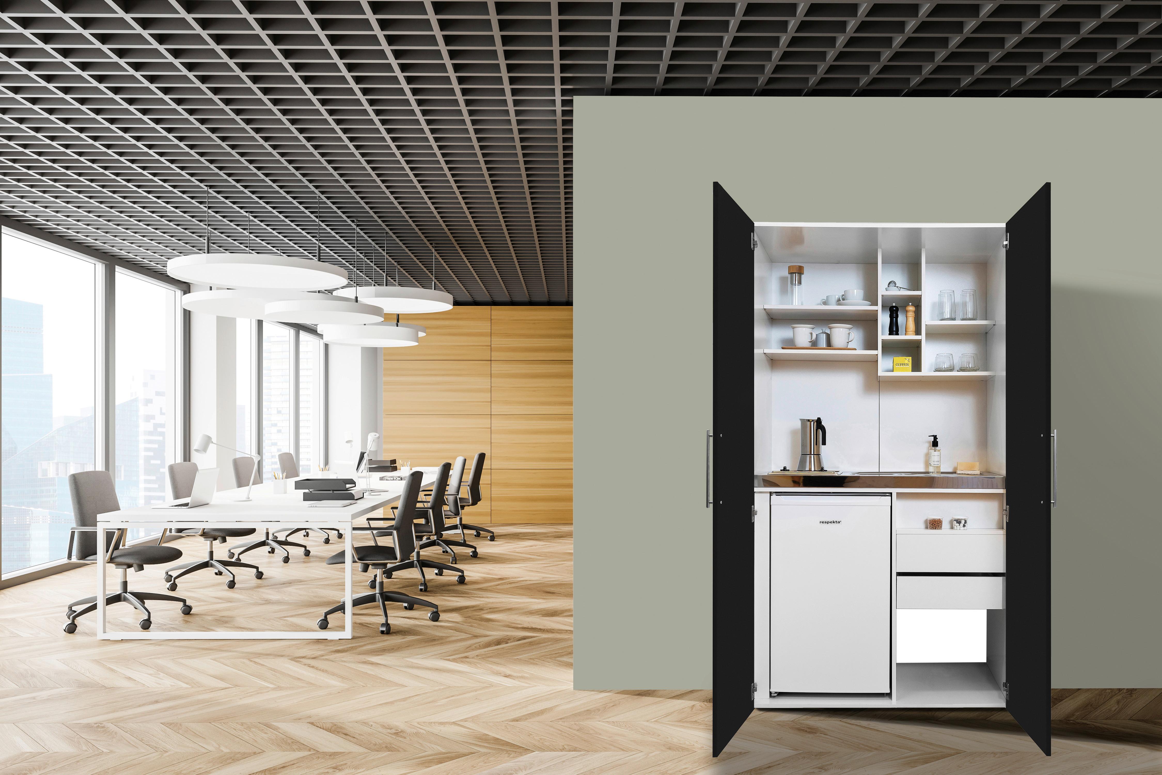 Schrankküche M. Kühlschrank + Kochfeld 104 Cm Weiß/schwarz