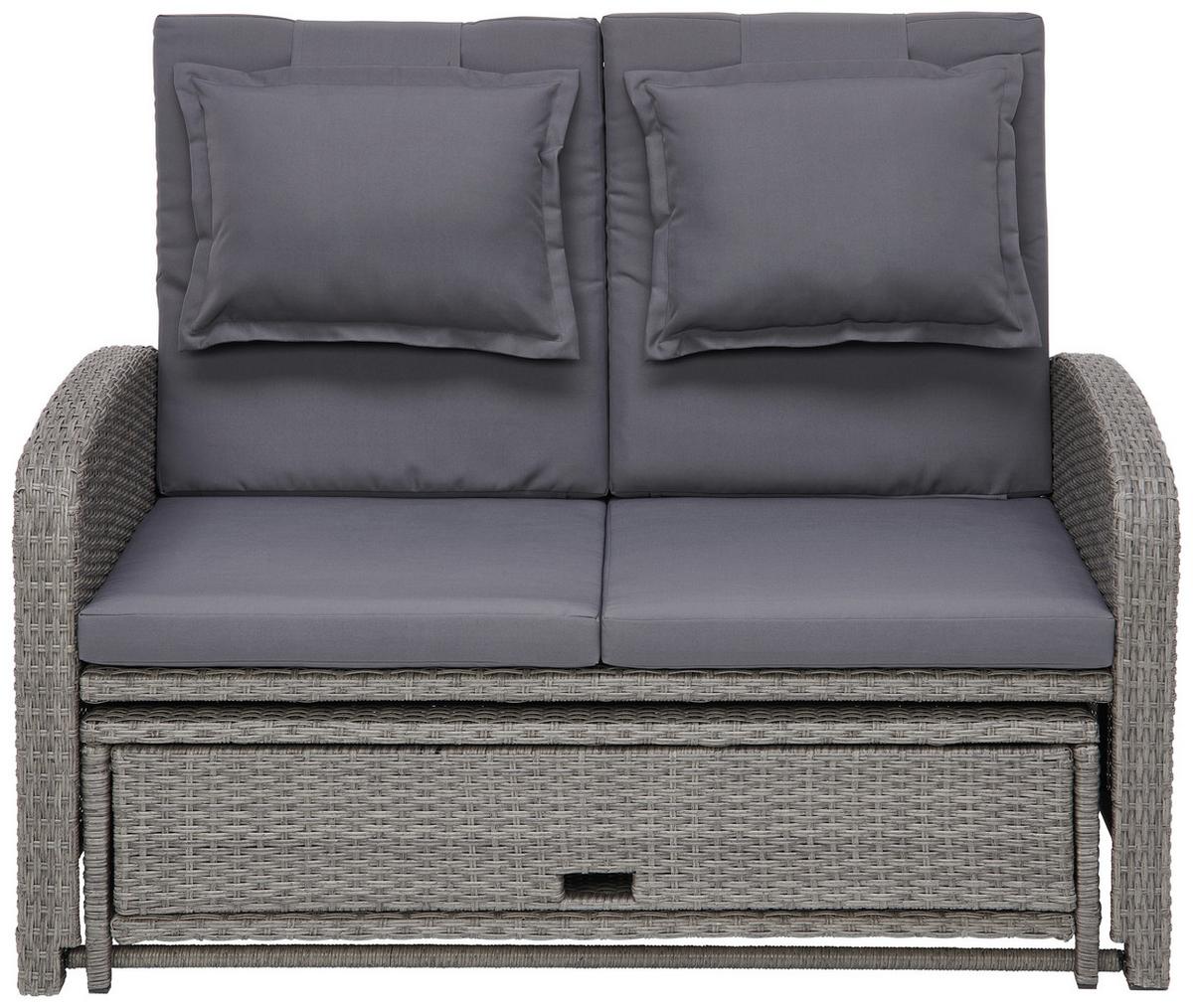 Loungesofa Havanna Kunststoffgeflecht mit Kissen - Braun/Grau, MODERN, Kunststoff/Textil (126/110/95/30,5/82/64cm) - Beldano