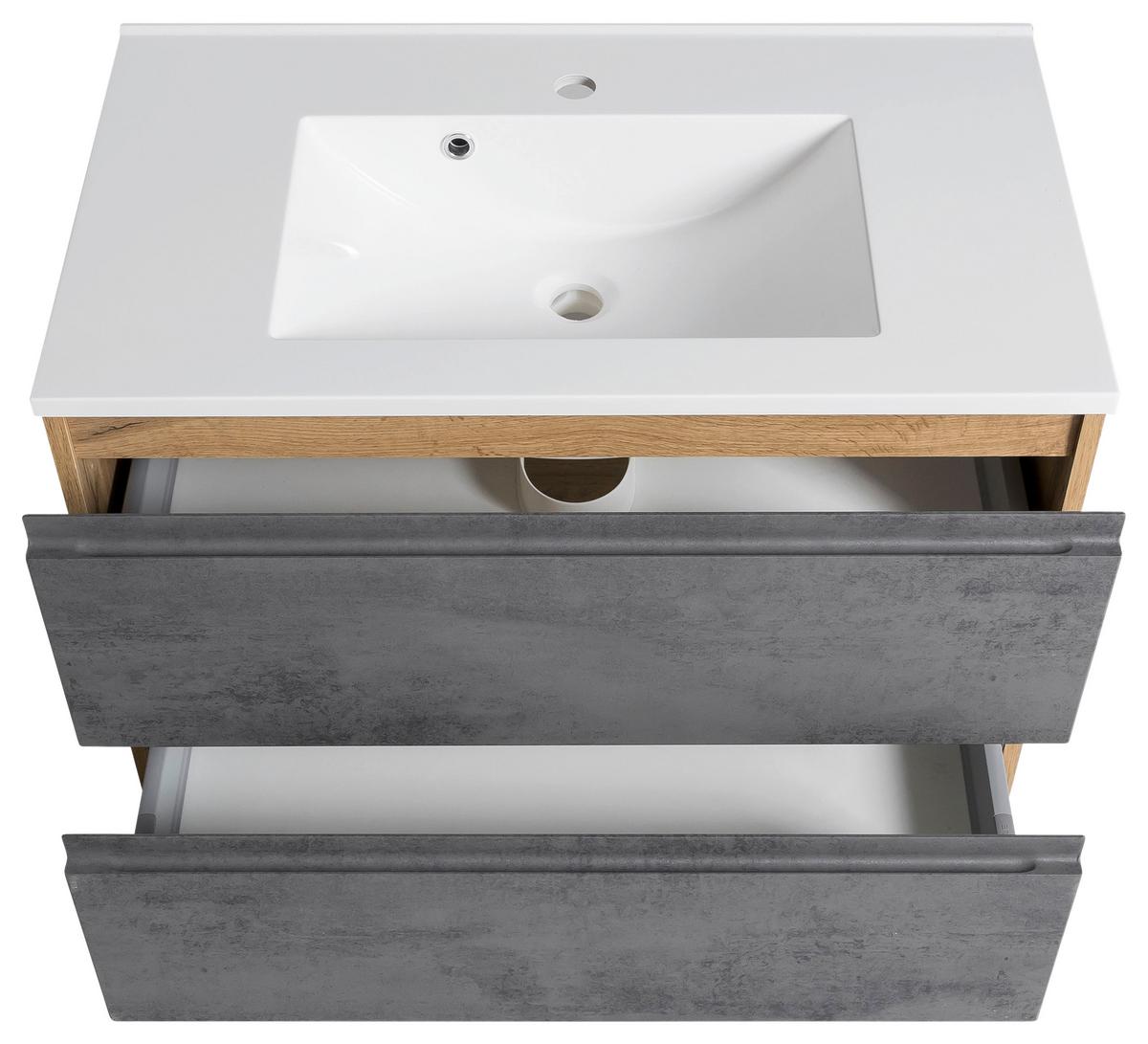 Waschbecken mit Unterschrank Varese B: 80 cm Grau/Eiche - Eiche Wotan/Graphitfarben, MODERN, Holzwerkstoff/Stein (80cm) - Held