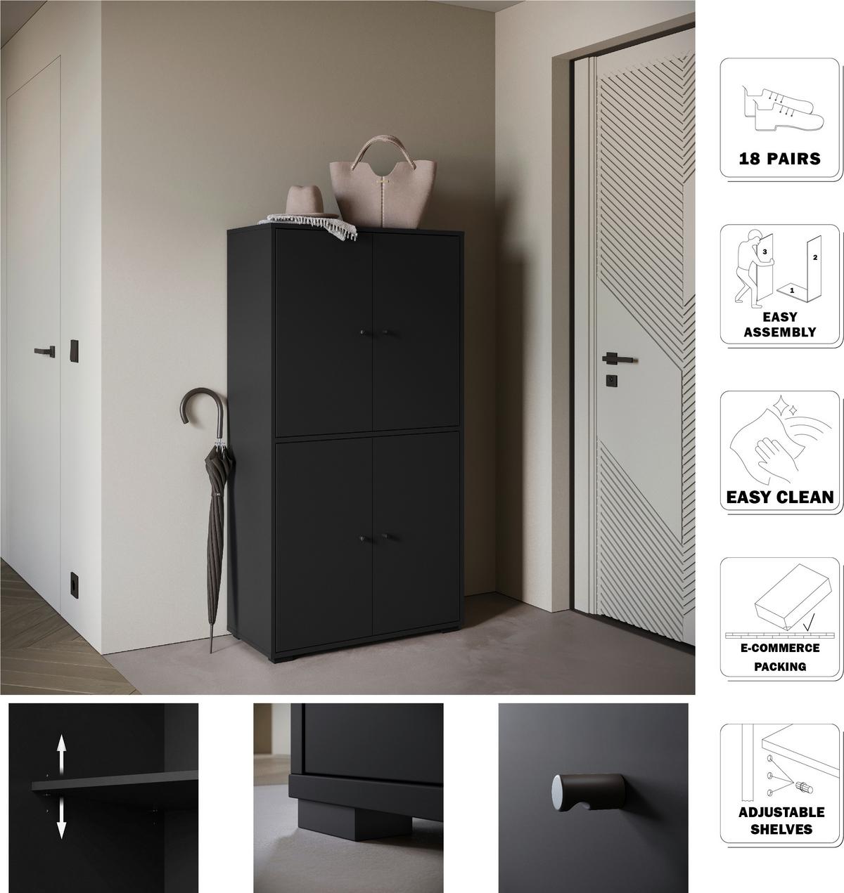 Schuhschrank Dino 020 Schwarz B: 70 cm - Schwarz, Basics, Holzwerkstoff (70/131/33cm) - P & B