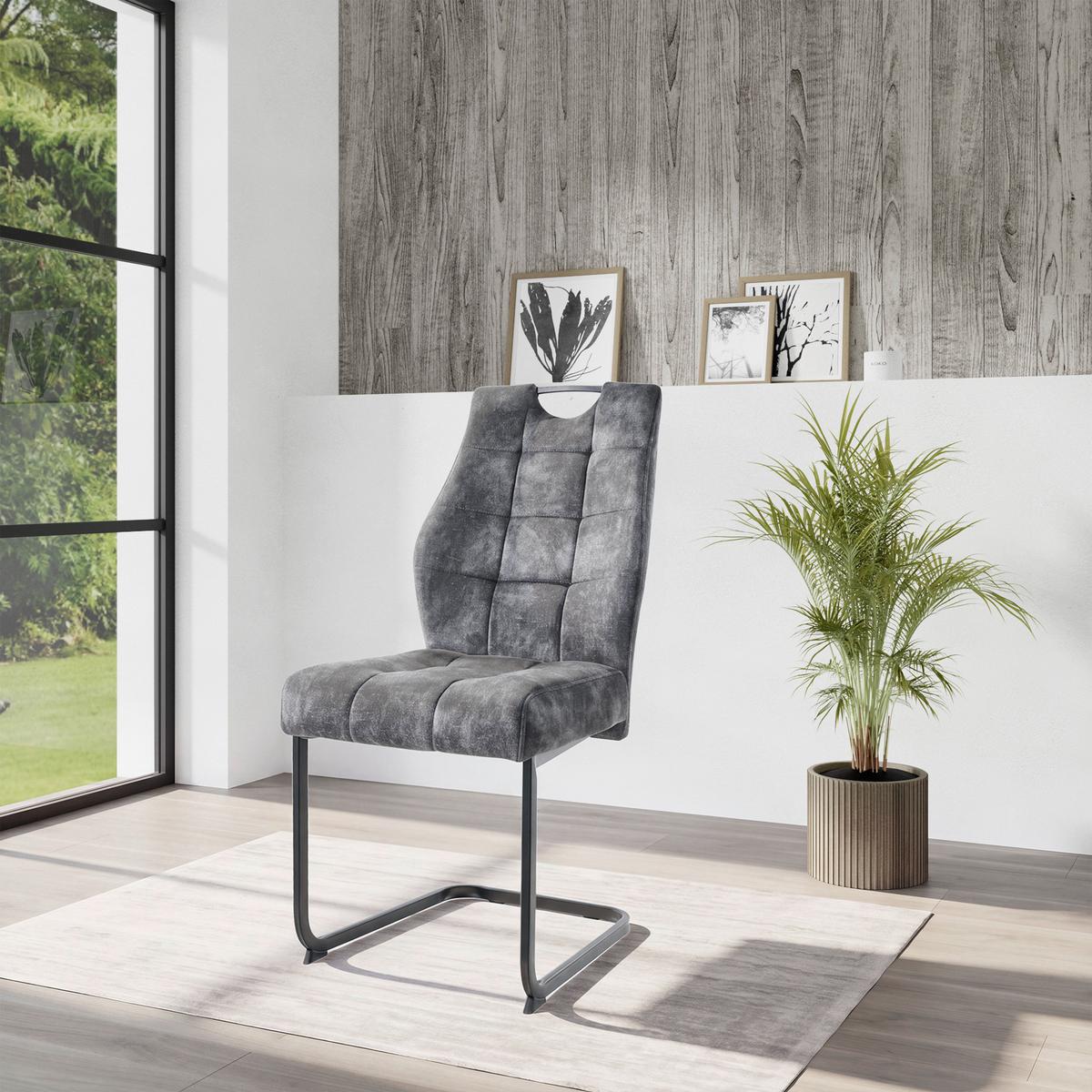 Stolička EMILIA antracitová - čierna/antracitová, Konventionell, kov/textil (43/95/61cm)