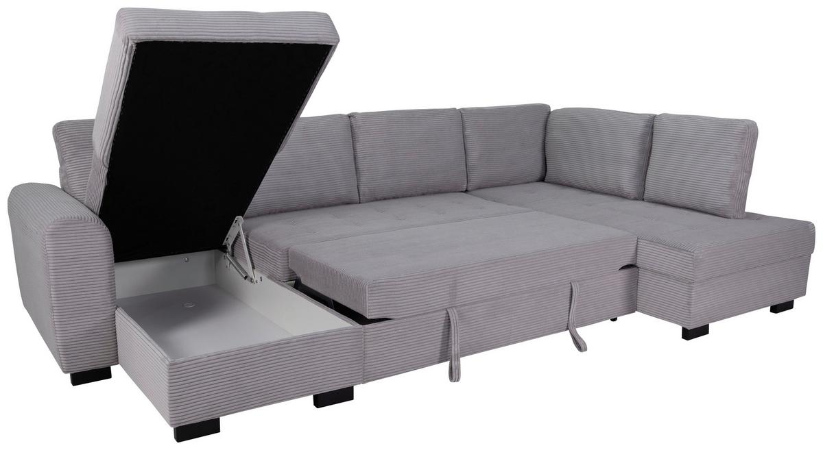 Souprava U MALTE, pravá, světle šedý manšestr - černá/světle šedá, Moderní, textil/plast (155/305/178cm) - Based