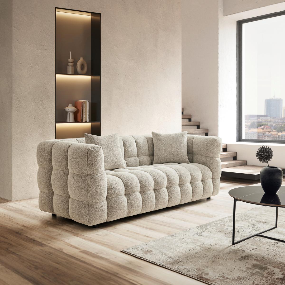 Trojmiestna pohovka ENA, béžová farba - čierna/sivá, Modern, drevo/textil (210/75/96cm) - Bessagi Home
