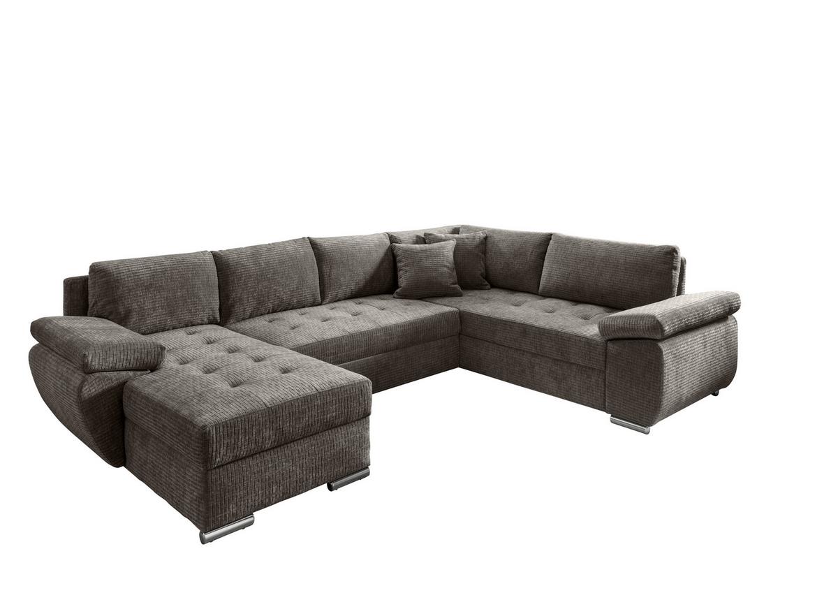 Wohnlandschaft Terana Graubr. mit Schlaffunktion, Mikrofaser - Chromfarben/Graubraun, KONVENTIONELL, Textil (157/305/219cm) - Livetastic