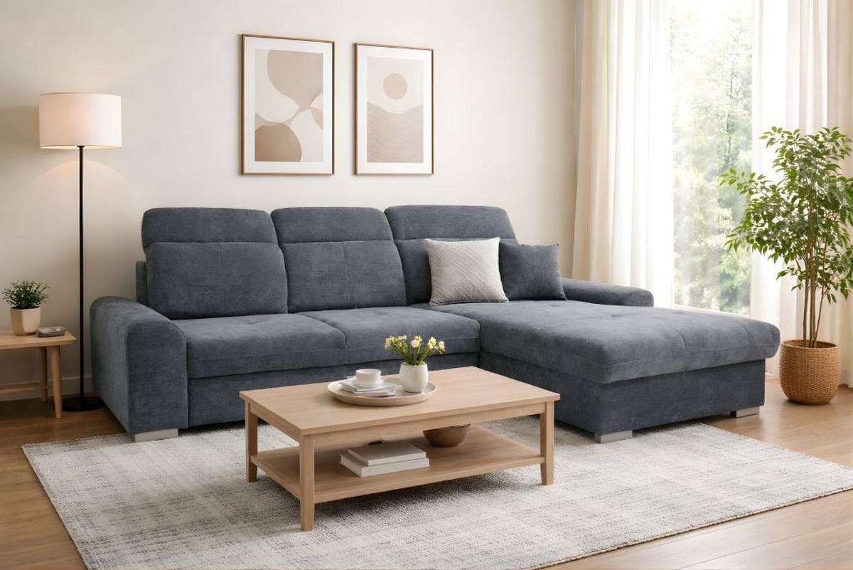 Rohová sedačka MALAGA, pravá, šedá žinylka - šedá/barvy chromu, Konvenční, kov/dřevo (286/203cm) - Ondega