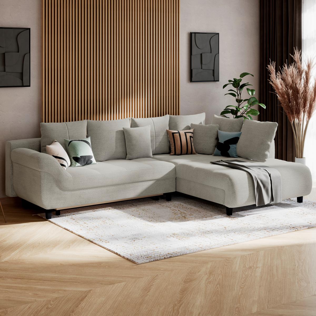 Ecksofa Mit Schlaffunktion Mendoza New Chenille 309x197cm - Schwarz/Grau, KONVENTIONELL, Textil (309/197cm) - Ondega