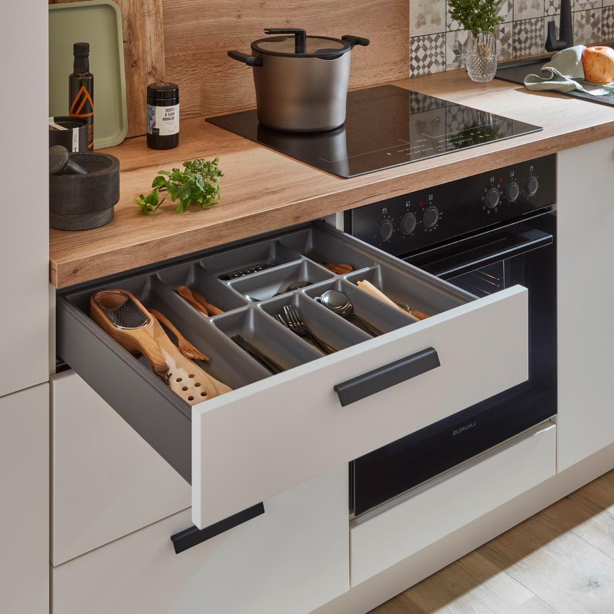 Küchenblock Sofia - Eichefarben/Magnolie, Design, Holzwerkstoff (293cm) - Vertico