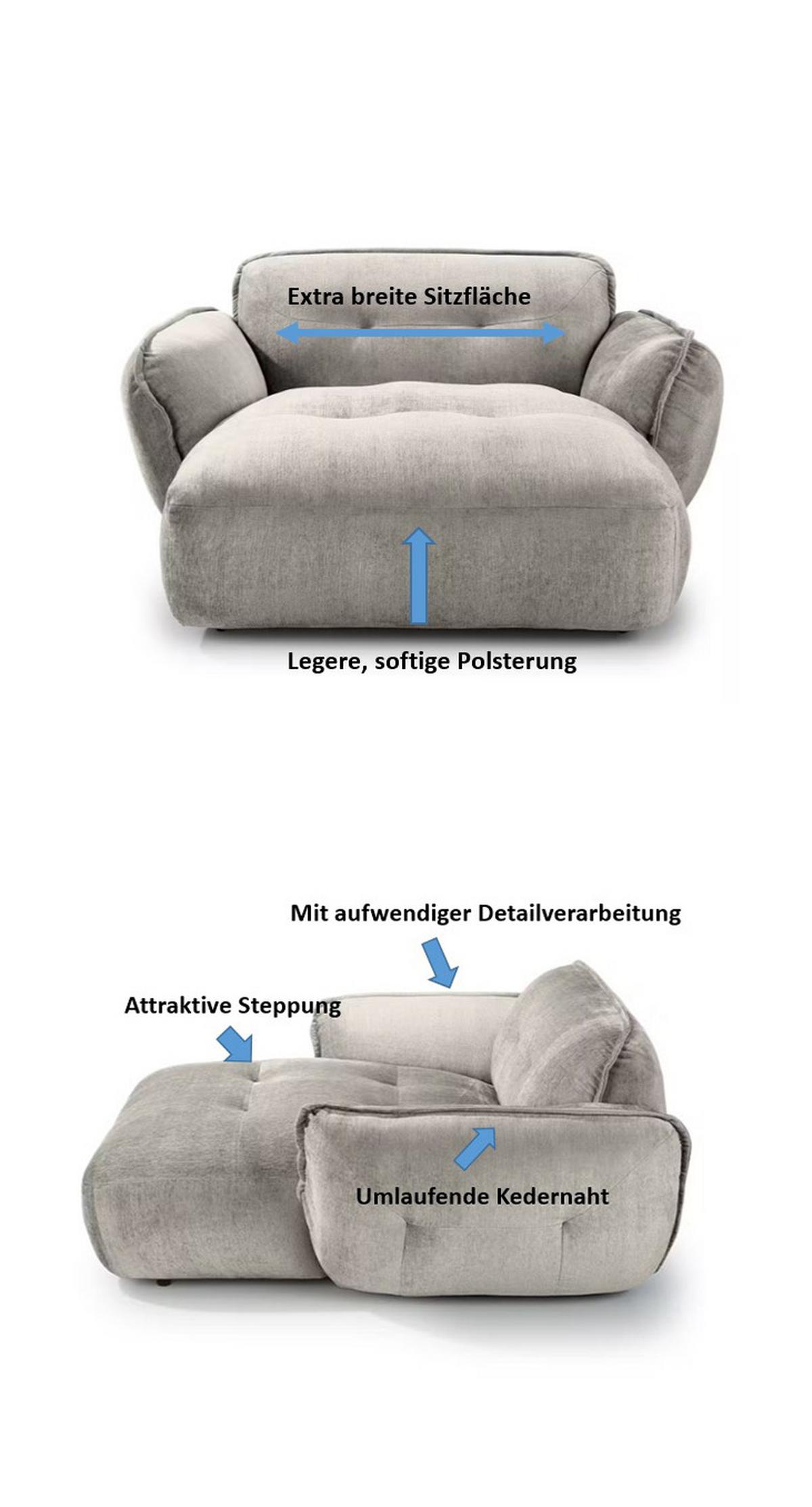 XXL-Sessel Fluffy, Silberfarben B: 182 cm - Silberfarben/Schwarz, MODERN, Textil (182/87/184cm) - Trendmanufaktur
