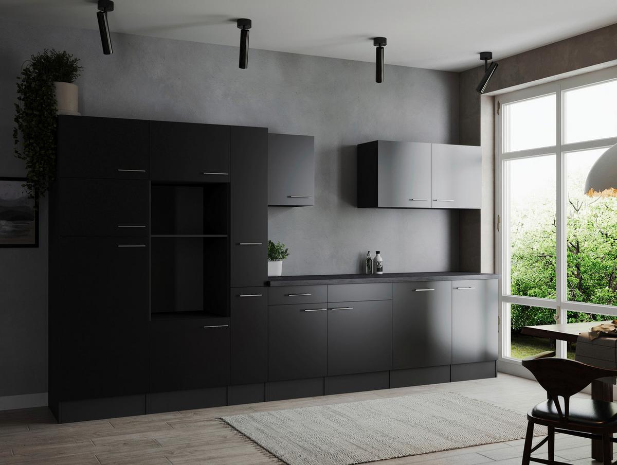 Küchenleerblock Oliver Grau, Schwarz B: 370 Cm - Schwarz/Grau, Design, Holzwerkstoff (370cm) - Respekta