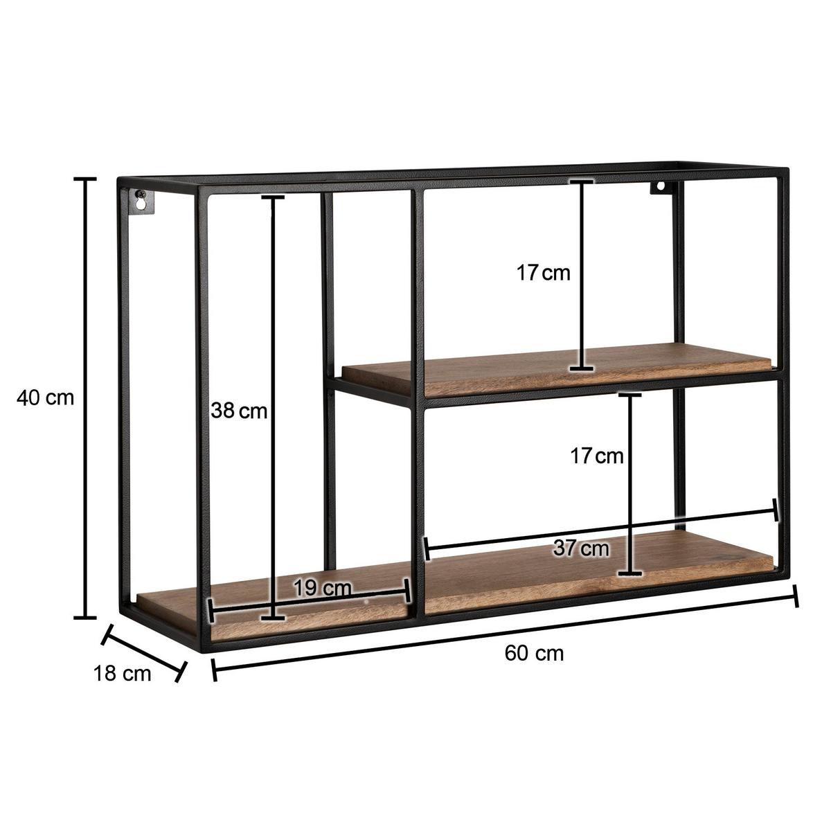 Nástenný regál, š: 60 cm - čierna, Design, kov (60/40/18cm) - MID.YOU