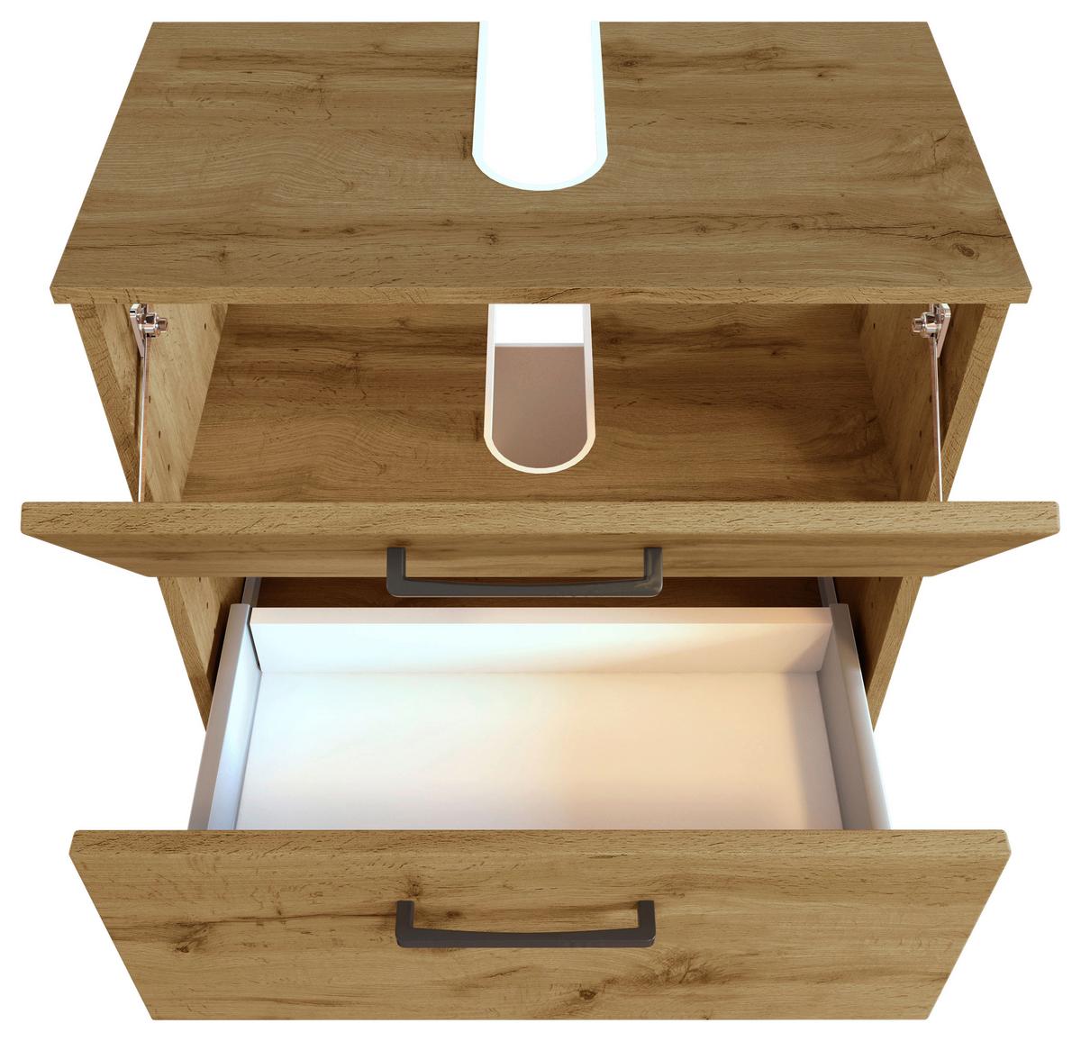 Badmöbel-Set 2--teilig. inkl. LED Manchester B: 60cm Eichefarben - Eichefarben, MODERN, Holzwerkstoff (60cm) - Held