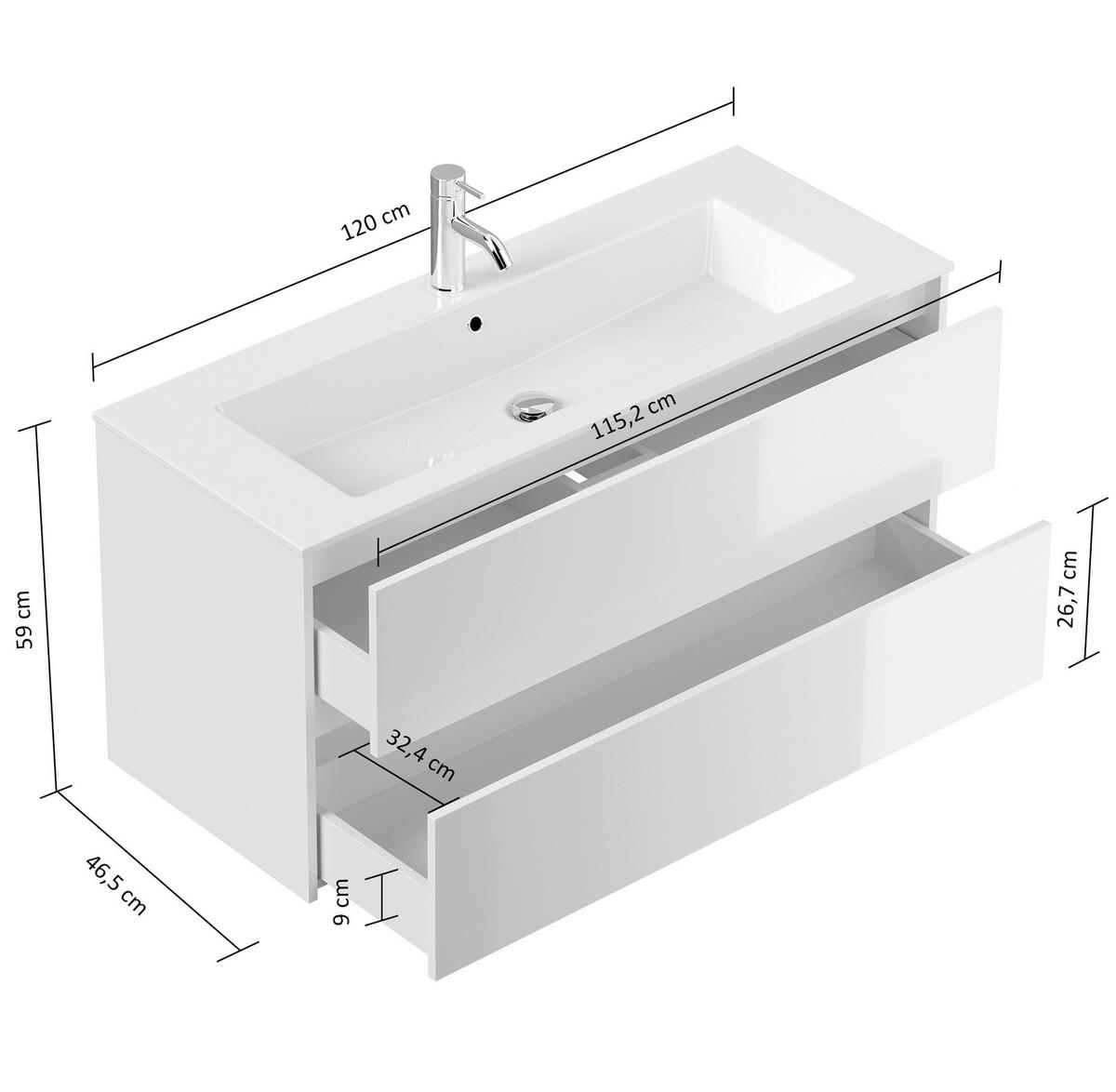 BADEZIMMER Limes, Weiß HG B: 120 cm - Weiß Hochglanz/Weiß, Basics, Holzwerkstoff/Stein (120cm) - MID.YOU
