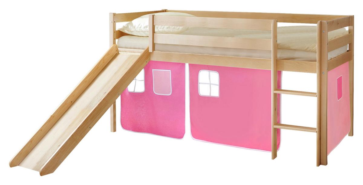 Spielbett Manuel Rosa Kiefer Massiv 90 cm Rutsche Leiter - Hellrosa/Rosa, Natur, Holz (90/200cm) - MID.YOU