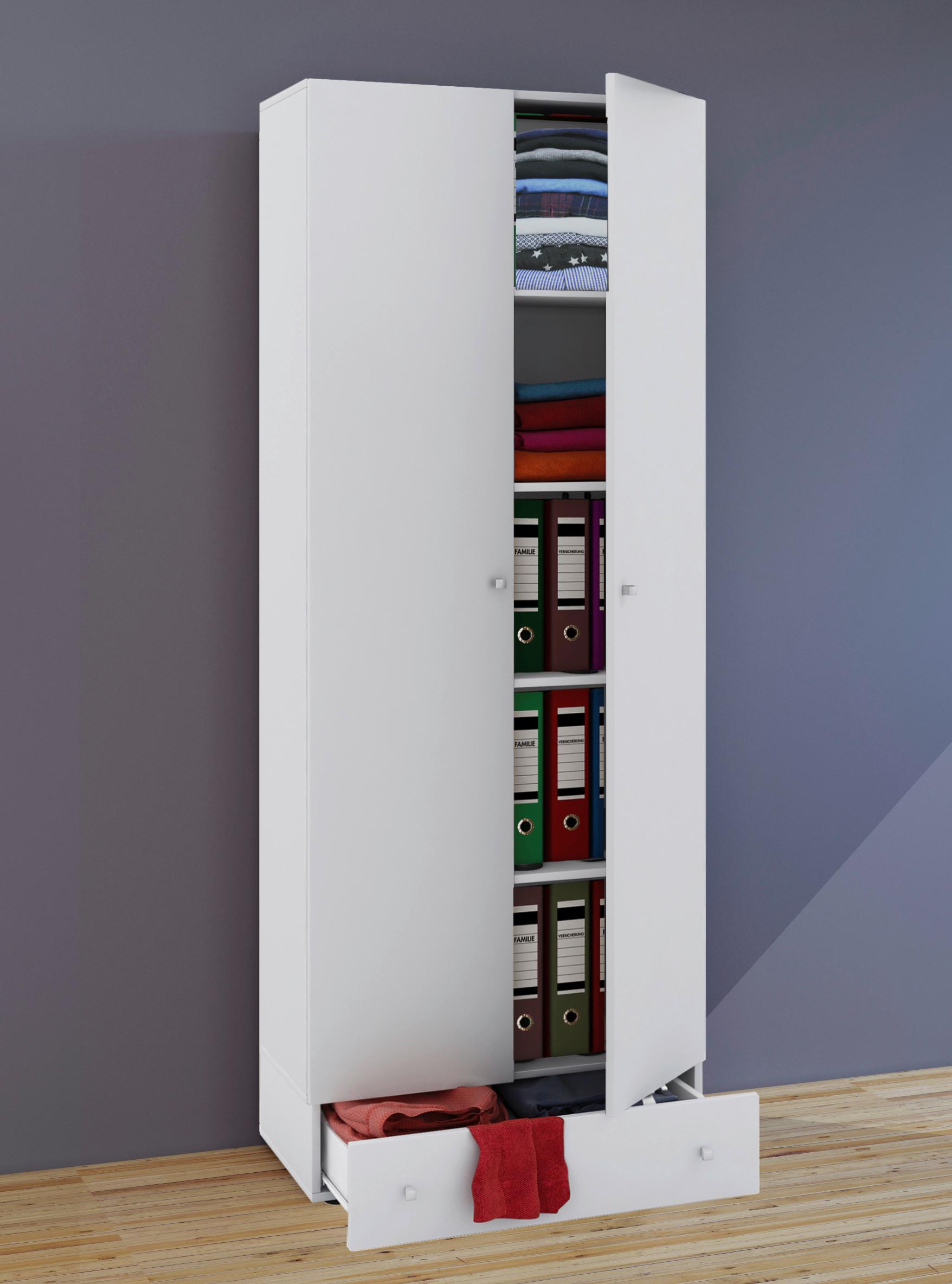 Víceúčelová skříň VANDOL se zásuvkou, bílá - bílá/černá, Moderní, kompozitní dřevo/plast (70/198/39cm) - MID.YOU