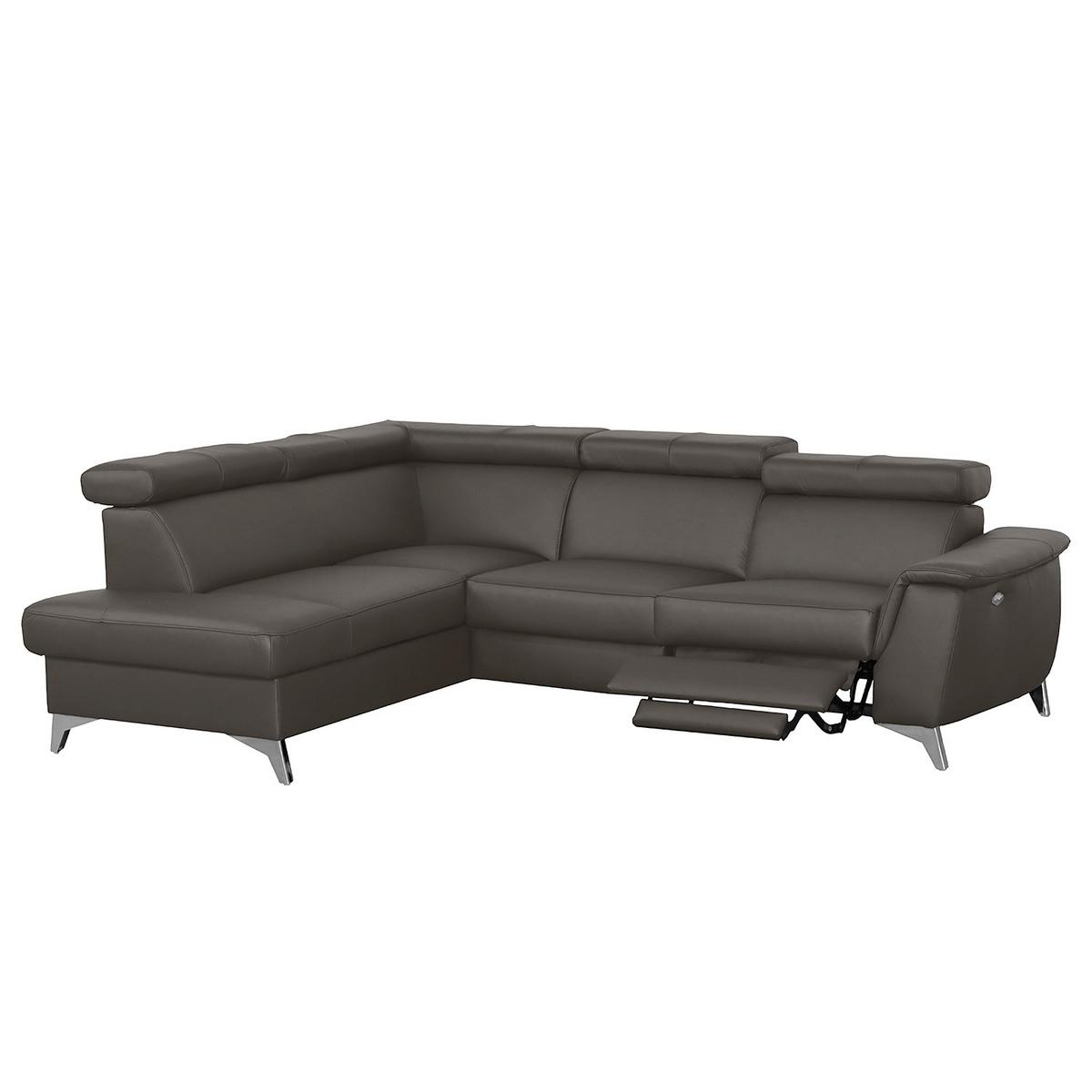 Ecksofa Lince Dunkelbraun S: 197x257 cm - Chromfarben/Dunkelbraun, Design, Leder/Textil (197/257cm) - Livetastic