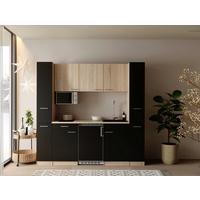 KÜCHENBLOCK Ingrid, Schwarz B: 210 cm - Eichefarben/Schwarz, Design, Holzwerkstoff (210cm) - Respekta