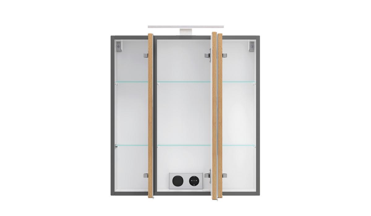 SPIEGELSCHRANK Verona Dunkelgrau B: 60cm - Wildeiche/Grau, Trend, Glas/Holzwerkstoff (60/64/20cm) - Held