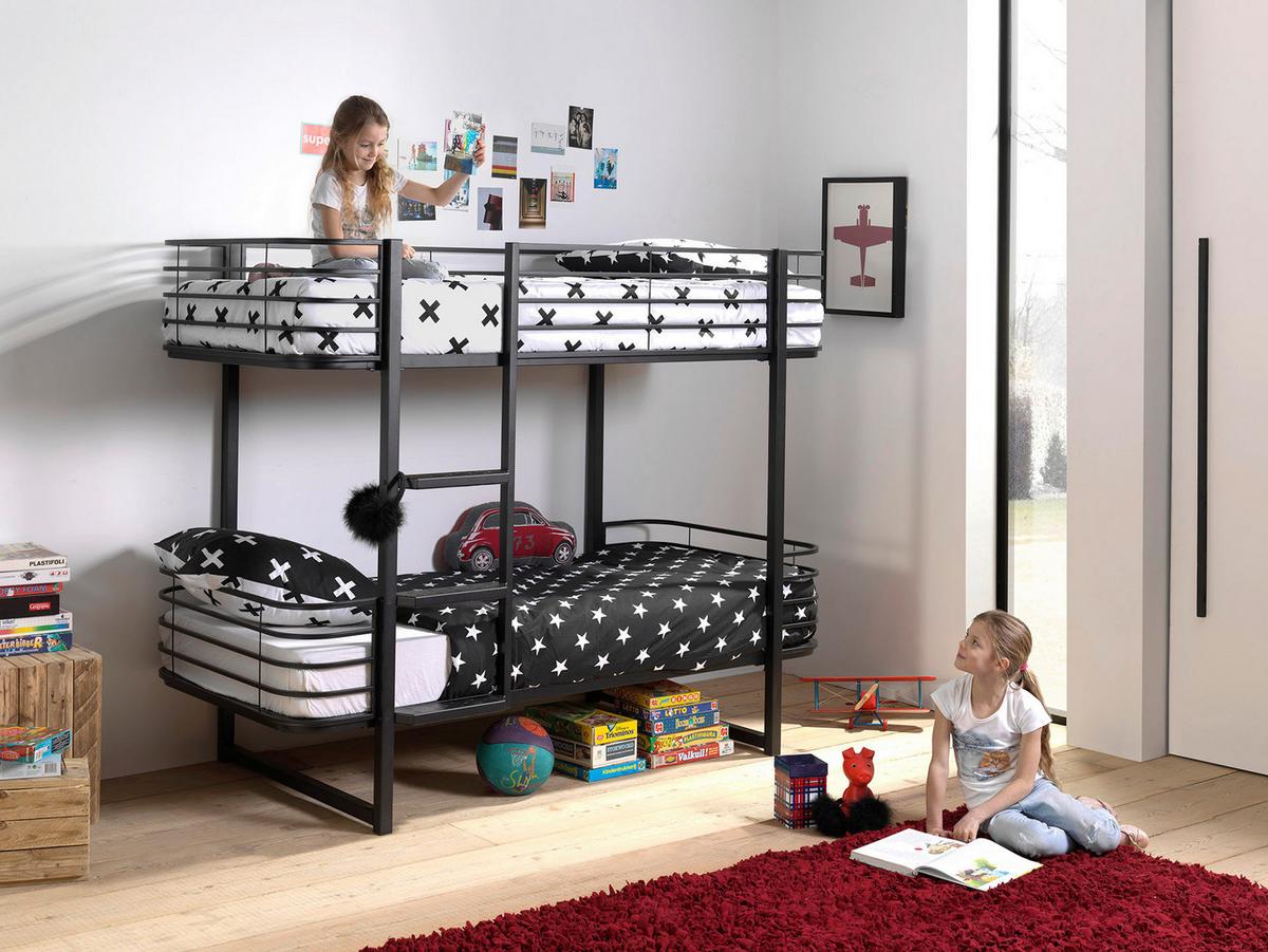 Etagenbett Mit Lattenrost 90x200 Cm Oscar, Schwarz - Schwarz, KONVENTIONELL, Metall (90/200cm) - Vipack