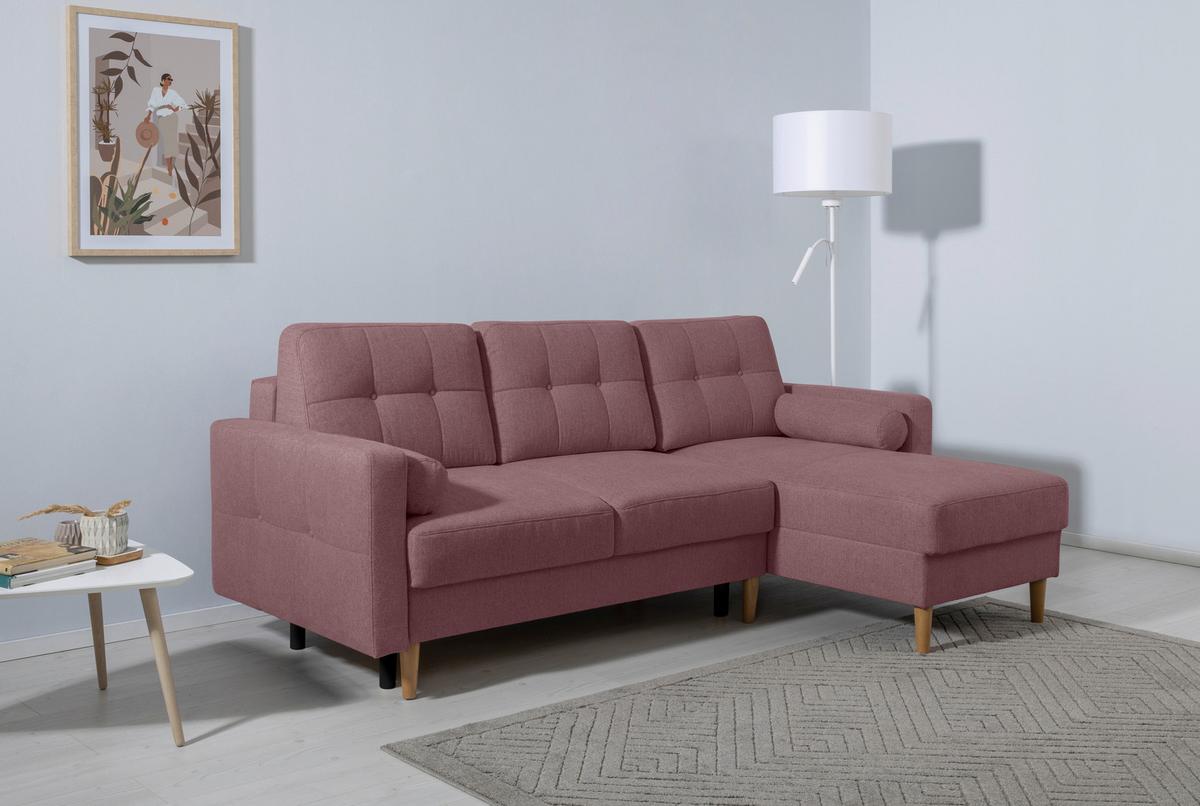 Ecksofa Noret, Beere S: 223x157 Cm - Beere/Buchefarben, Design, Textil (223/157cm) - MID.YOU