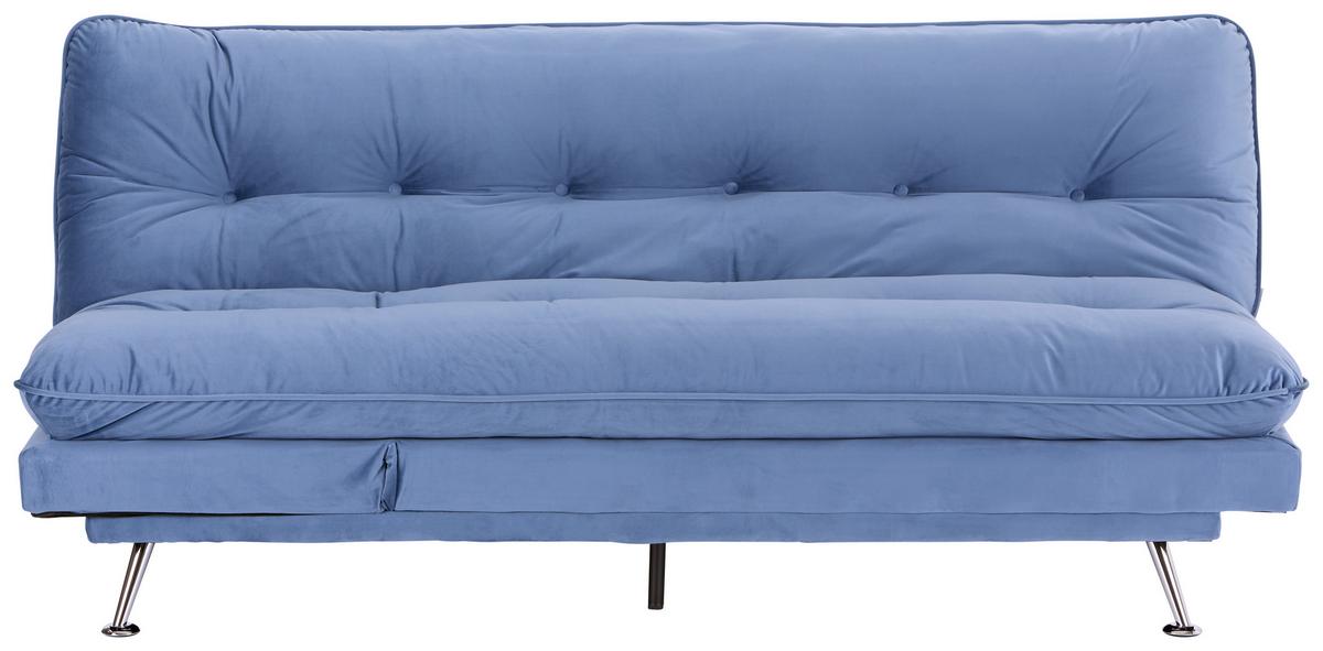 3-sitzer-sofa + Schlaffunktion Palermo Hellblau, Samt - Chromfarben/Dunkelblau, Design, Holz/Textil (189/92/103cm) - Luca Bessoni