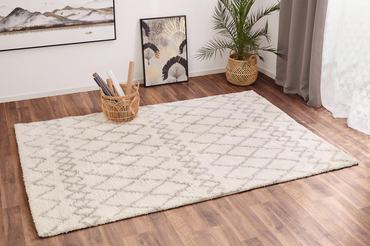 Hochflor Teppich Weiß/Grau Kimi 80x150 cm - Basics, Textil (80/150cm) - James Wood