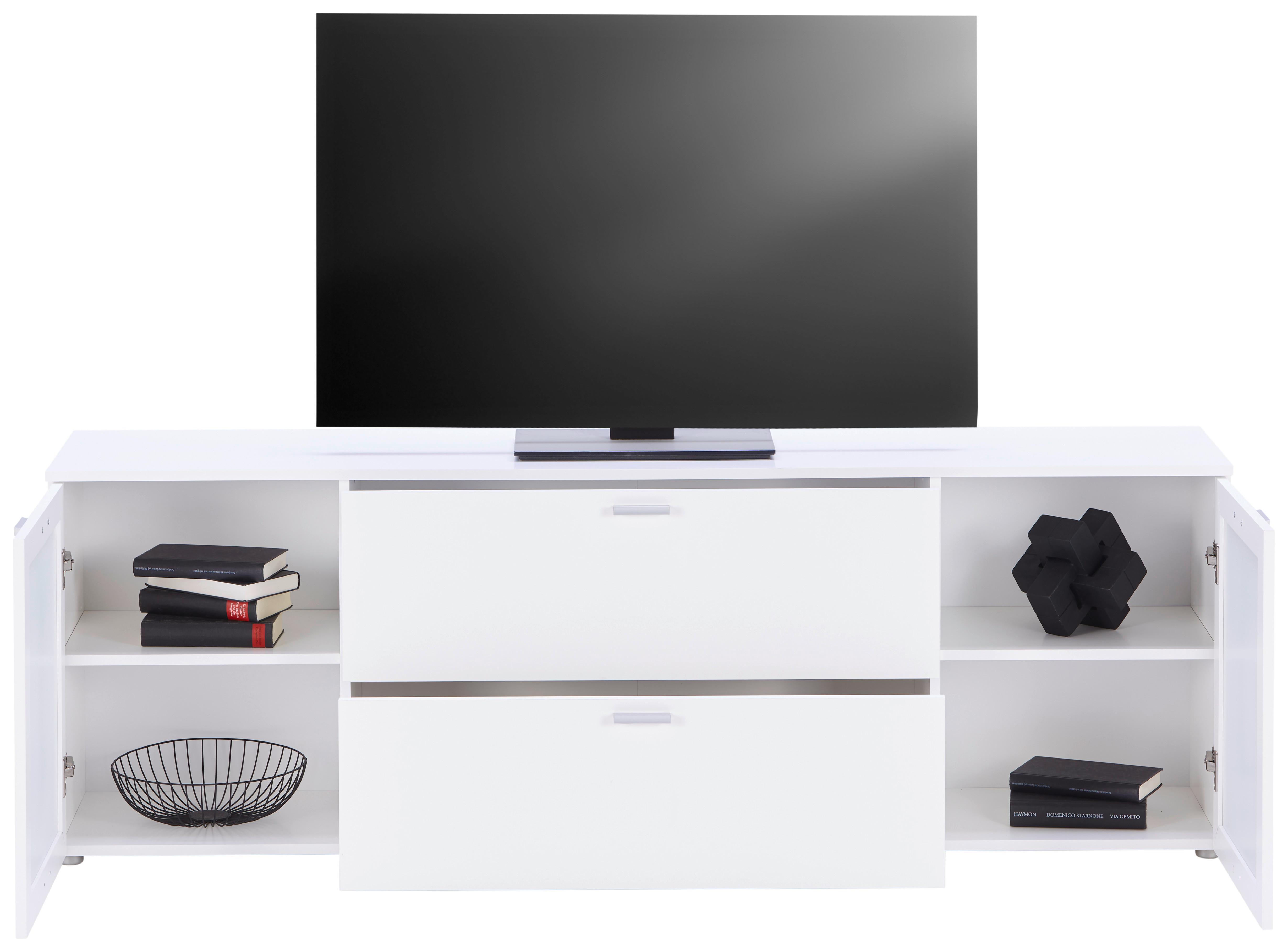 Tv Stolík Xeno - biela, Moderný, kompozitné drevo/sklo (180/62/37cm)