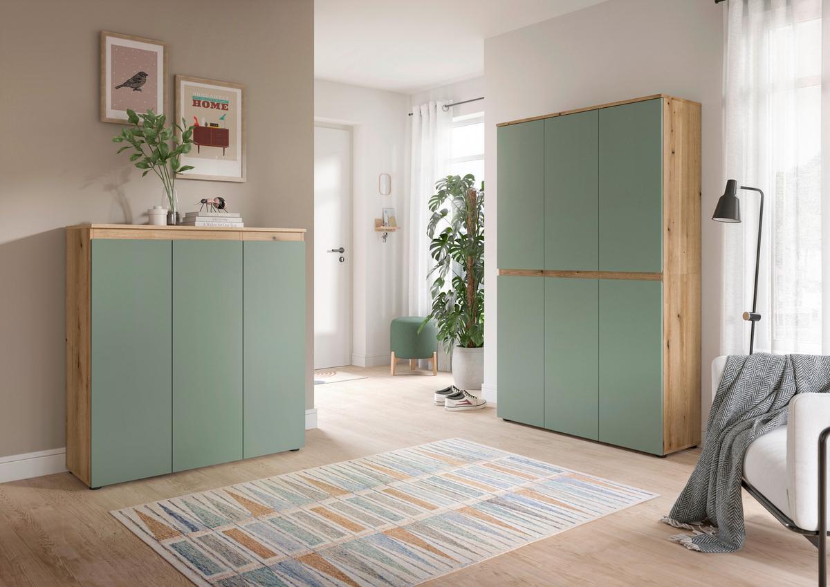 Garderobenschrank Scarpa Eiche Dekor, Graugrün B: 175cm - Eichefarben/Schwarz, Design, Holzwerkstoff (235/175/37cm) - Livetastic