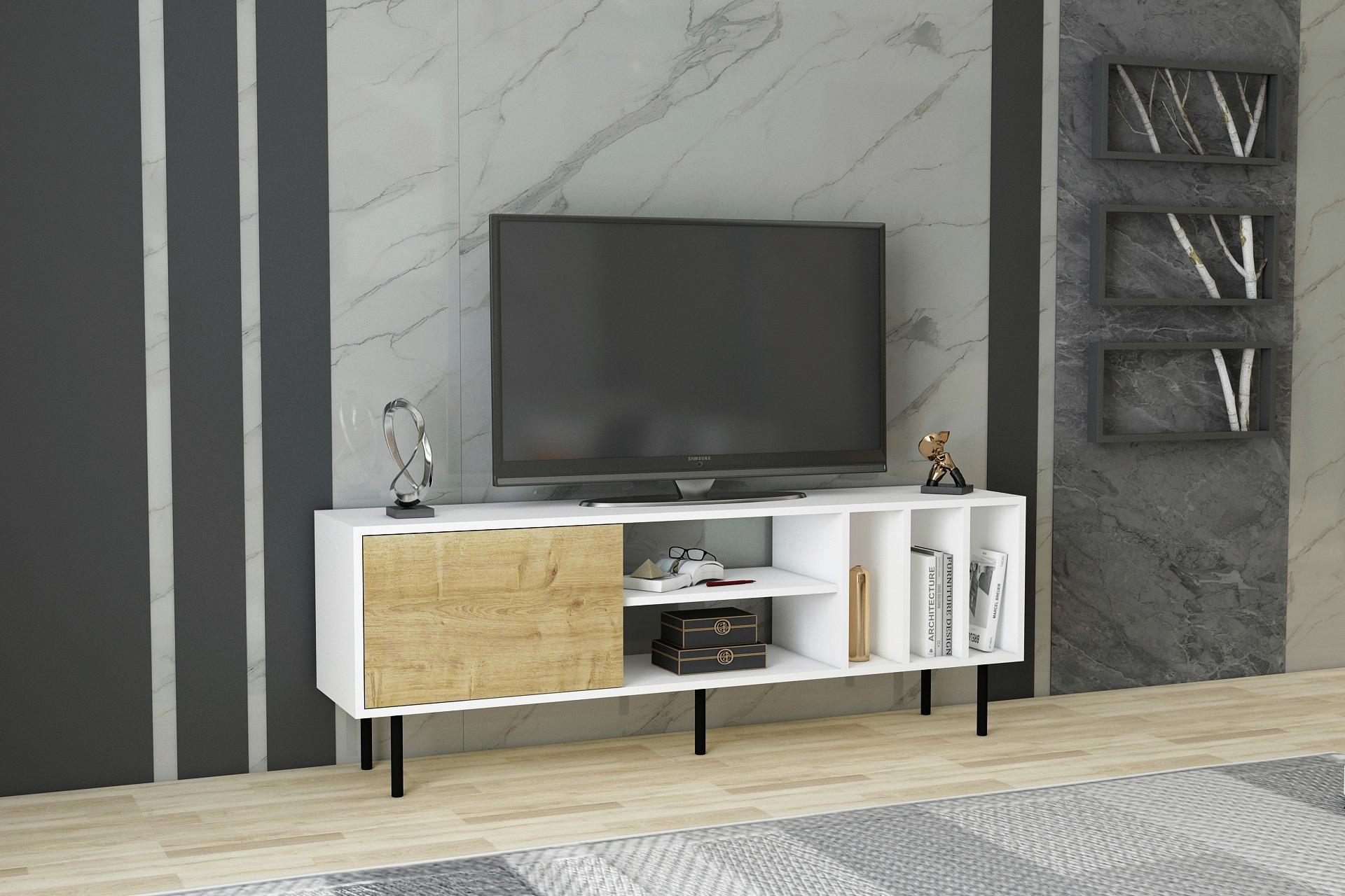Lowboard Hera TV-Schrank - Eichefarben/Schwarz, Design, Holzwerkstoff (160/57/35cm) - Livetastic