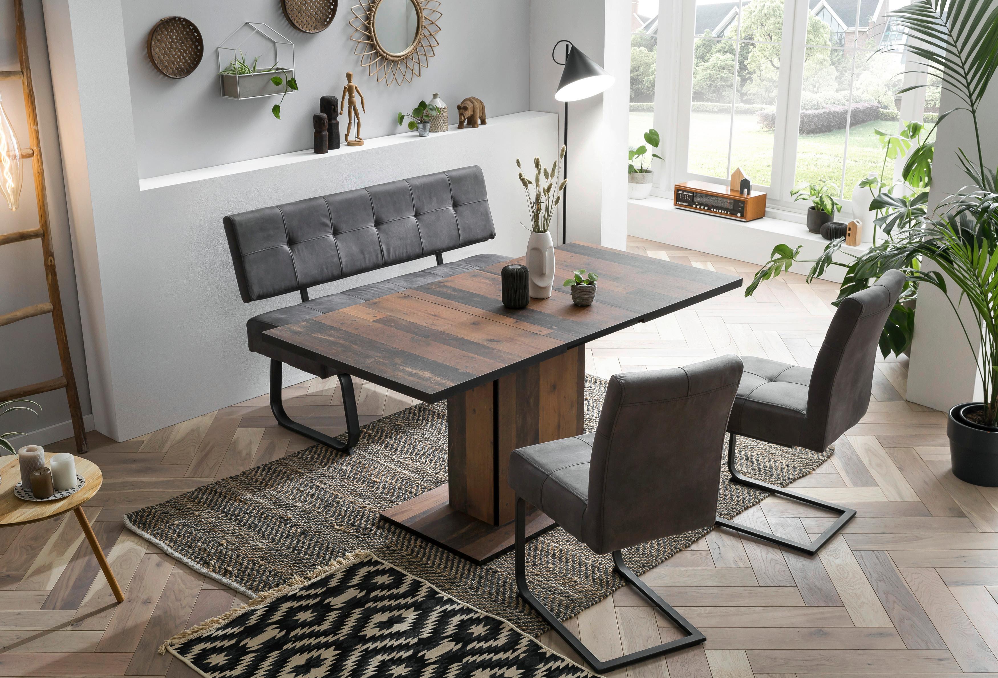 Tischgruppe Luise I G - Alteiche/Anthrazit, MODERN, Holzwerkstoff/Textil (120 - 160/76/80cm) - MID.YOU