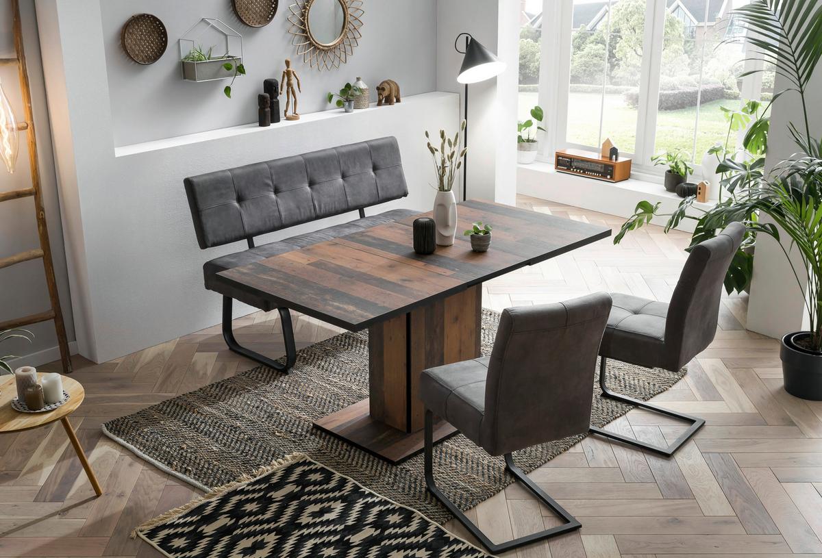 Tischgruppe Luise I G - Alteiche/Anthrazit, MODERN, Holzwerkstoff/Textil (120 - 160/76/80cm) - MID.YOU