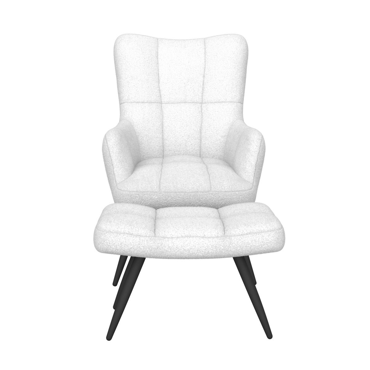 Ohrensessel Hanoi Webstoff weiß, B: 71 cm - Schwarz/Weiß, MODERN, Textil/Metall (71/98/83cm)