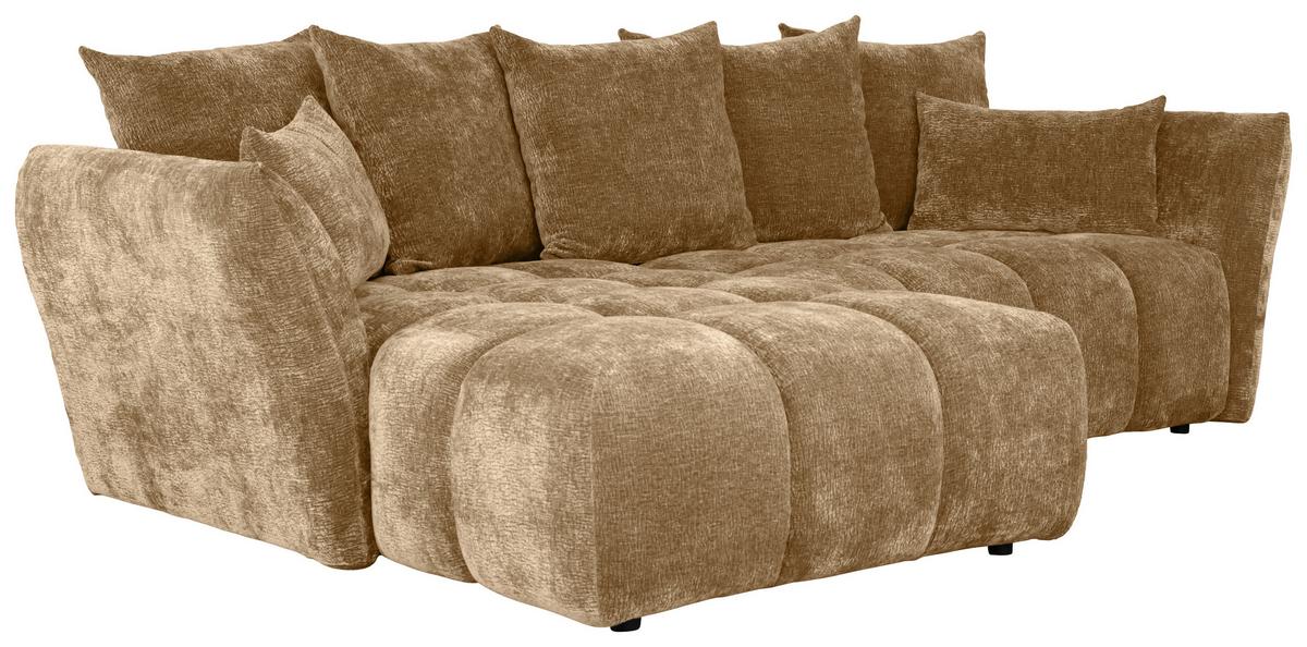 Univerzálna sedačka CAMMELLIO, sv.hnedá ženilka, 7 vankúšov - svetlohnedá/čierna, Modern, textil (296/75-95/189cm) - Mömax