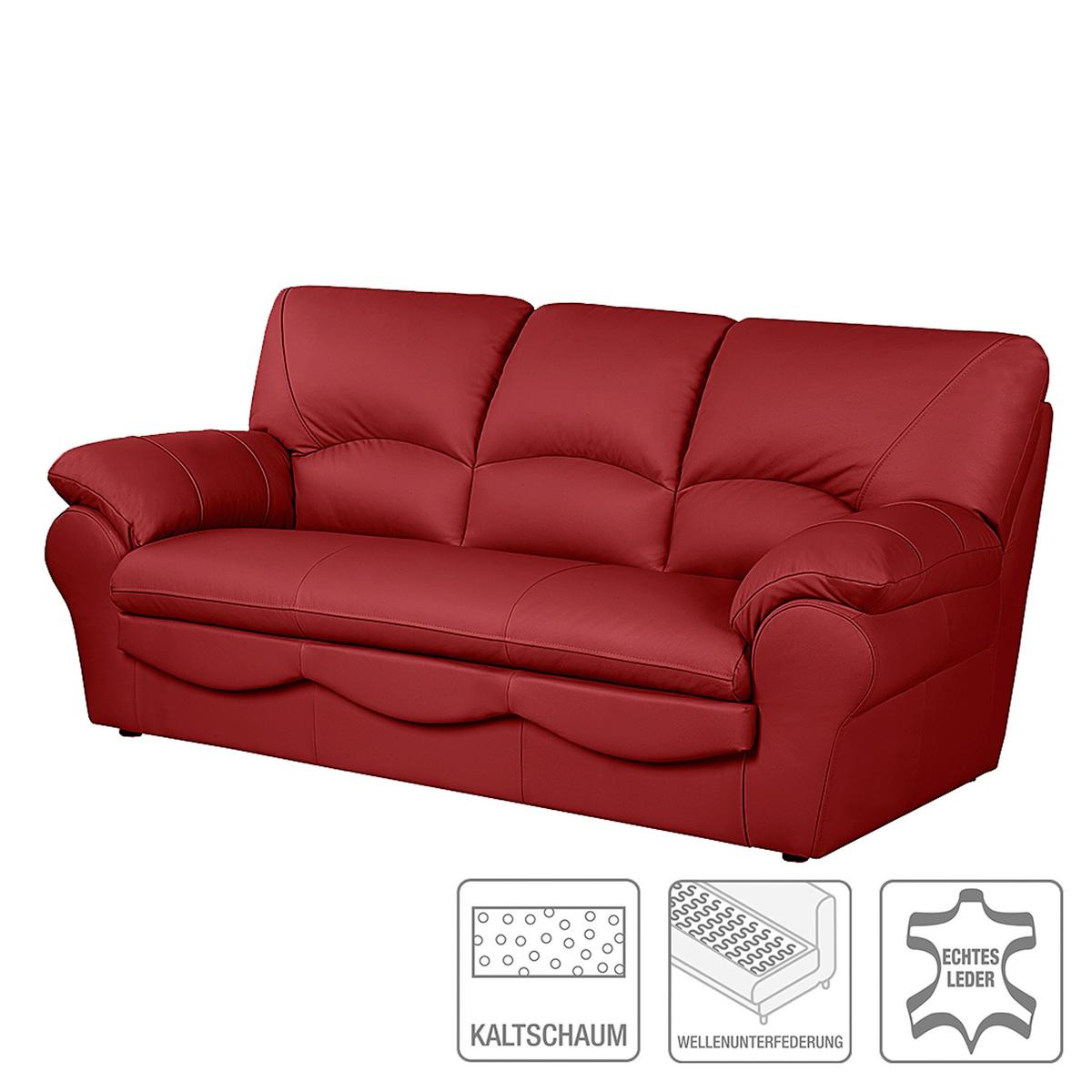 Schlafsofa Oslo Rot B: 205 cm - Rot/Schwarz, Design, Leder (205/92/85cm) - Livetastic