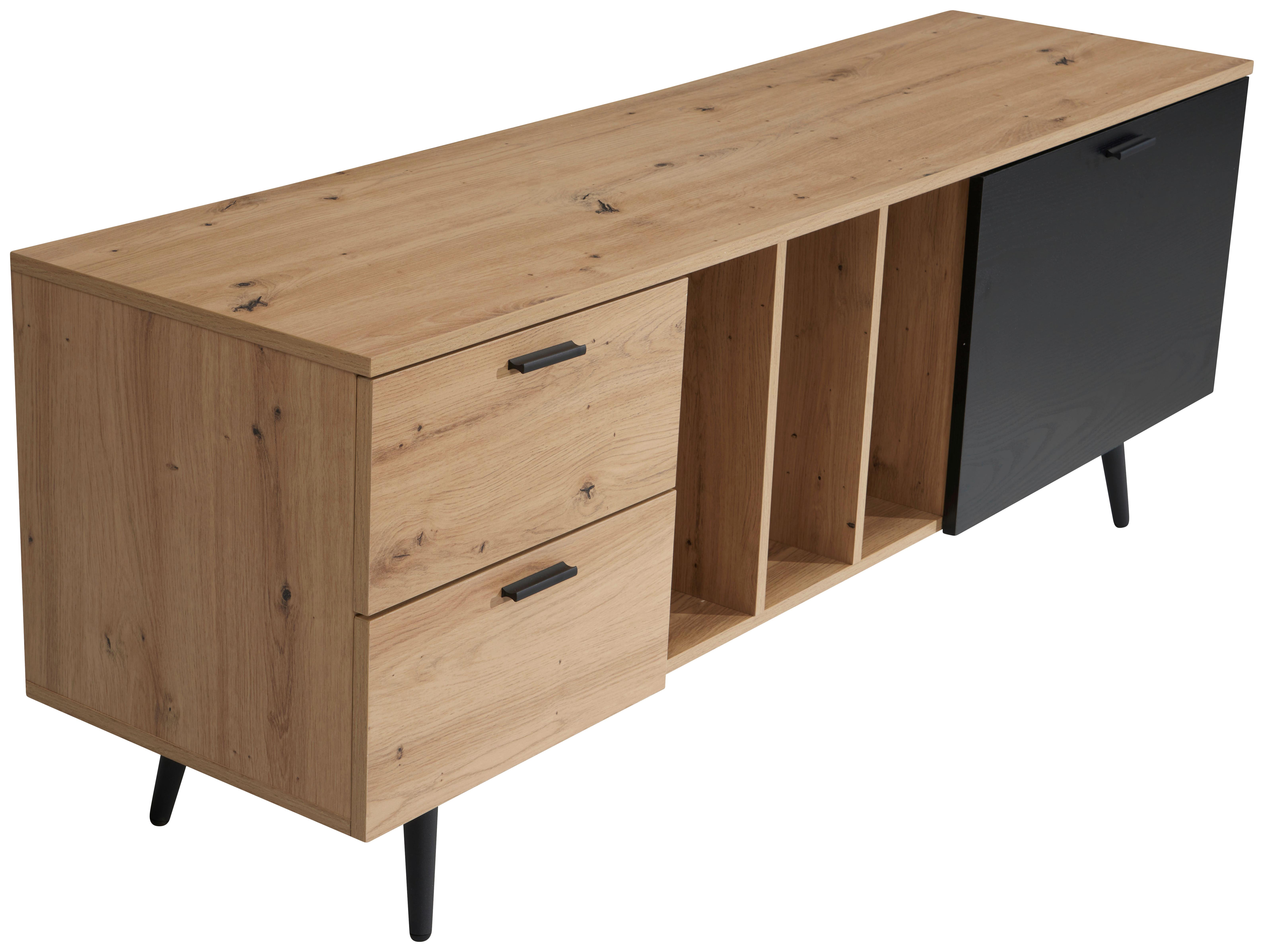 Nízka komoda čierna/dekor dub - čierna/farba duba, Design, kov/kompozitné drevo (150/55/40cm) - Livetastic