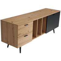 Nízka komoda černá/dekor dub - černá/barvy dubu, Design, kov/kompozitní dřevo (150/55/40cm) - Livetastic