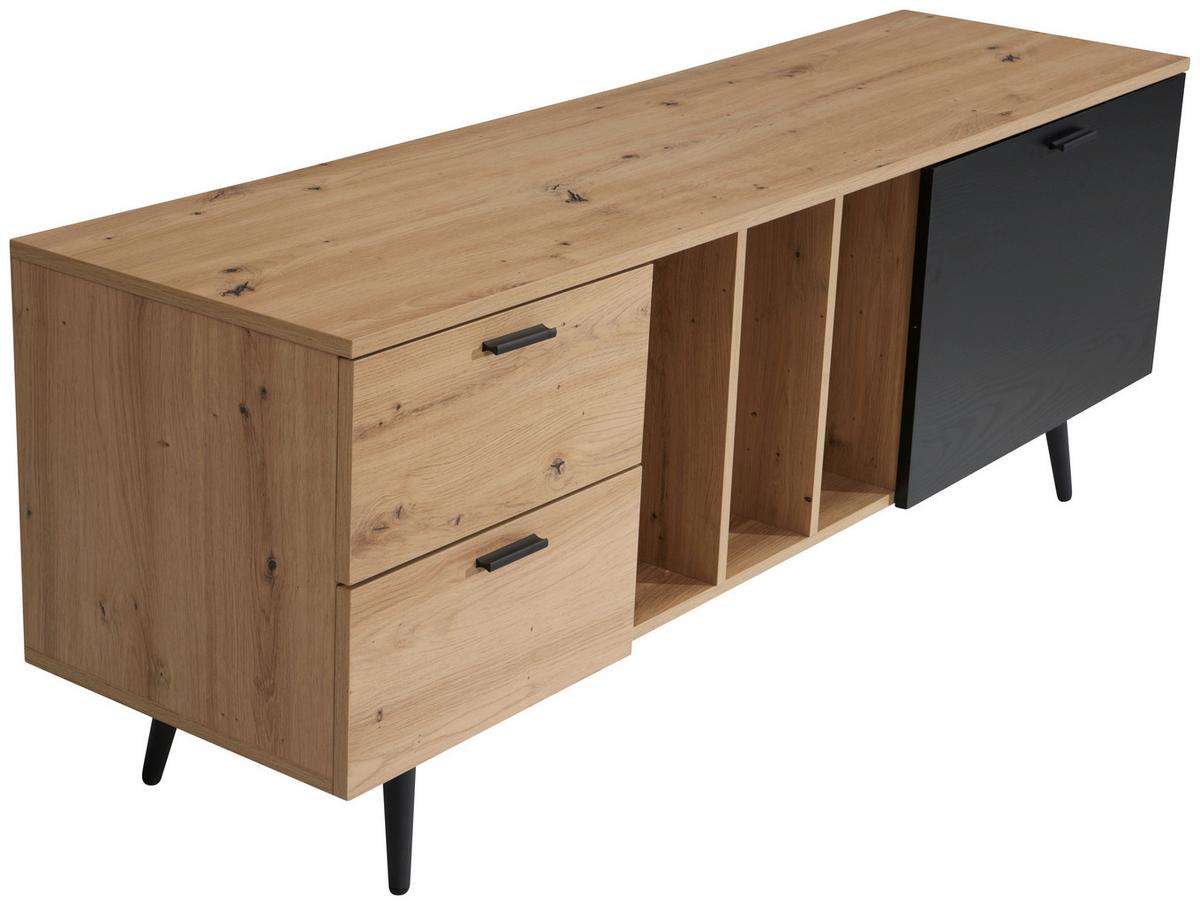Nízka komoda černá/dekor dub - černá/barvy dubu, Design, kov/kompozitní dřevo (150/55/40cm) - Livetastic