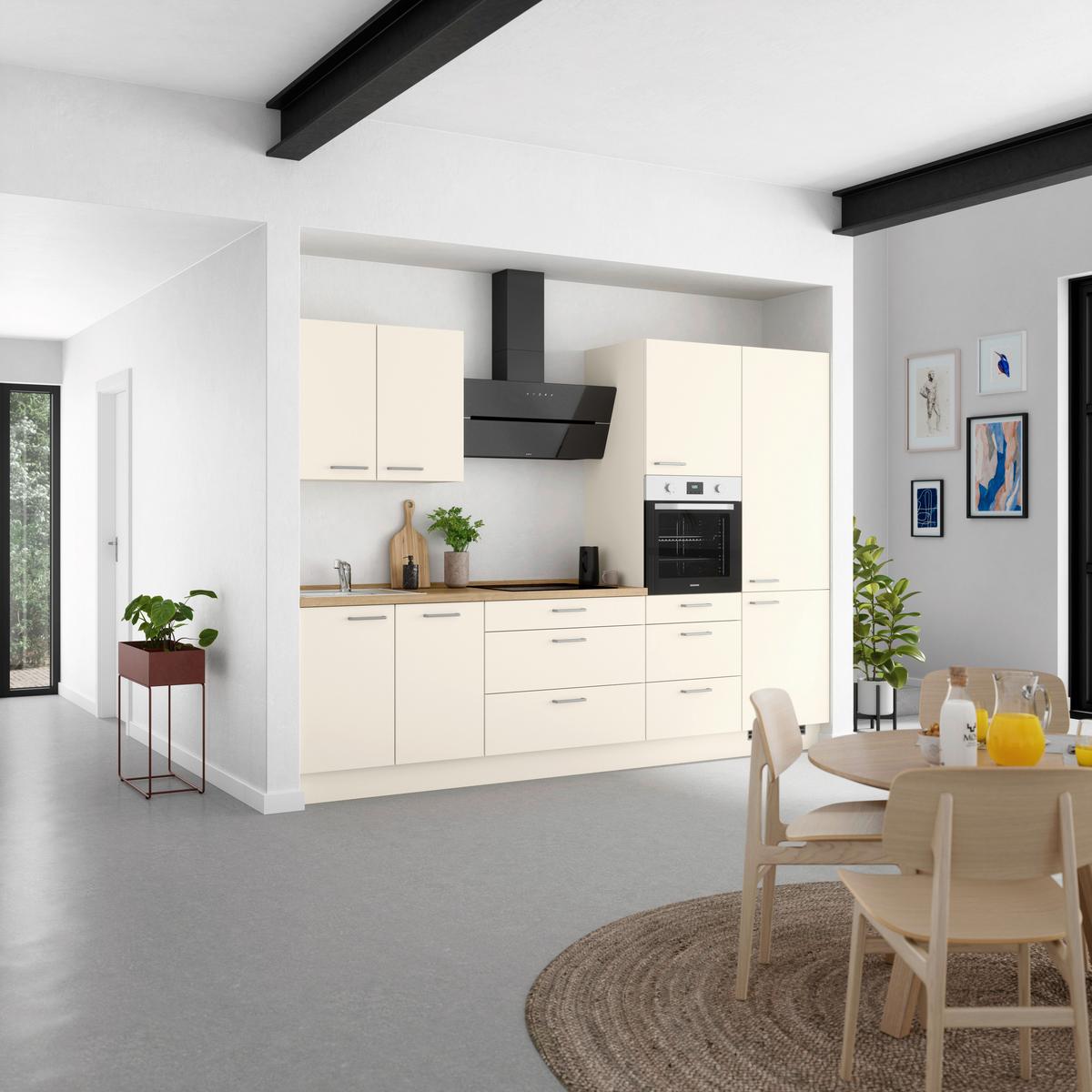 Kuchynská linka 300 cm, magnóliová supermatná - barvy dubu/magnolie, Moderní, kov/kompozitní dřevo (300cm) - Nobilia