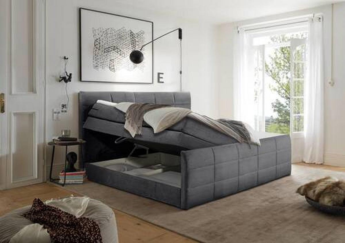 Boxspringbett Bolivia 6 - Dunkelgrau/Schwarz, MODERN, Holzwerkstoff/Textil (180/200cm) - MID.YOU