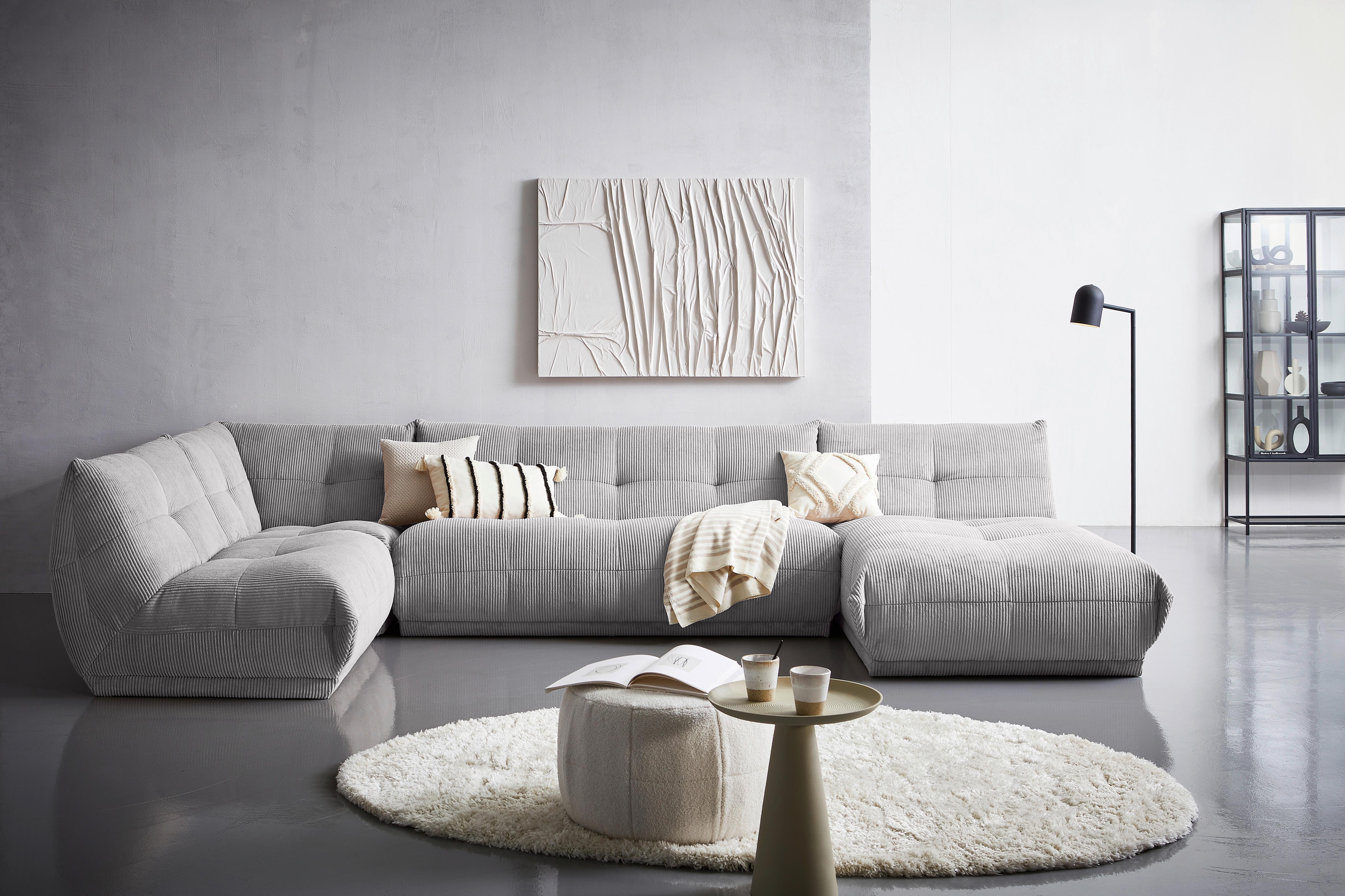 Wohnlandschaft Giselle Grau Cord - Grau, Trend, Textil (210/390/185cm) - Livetastic