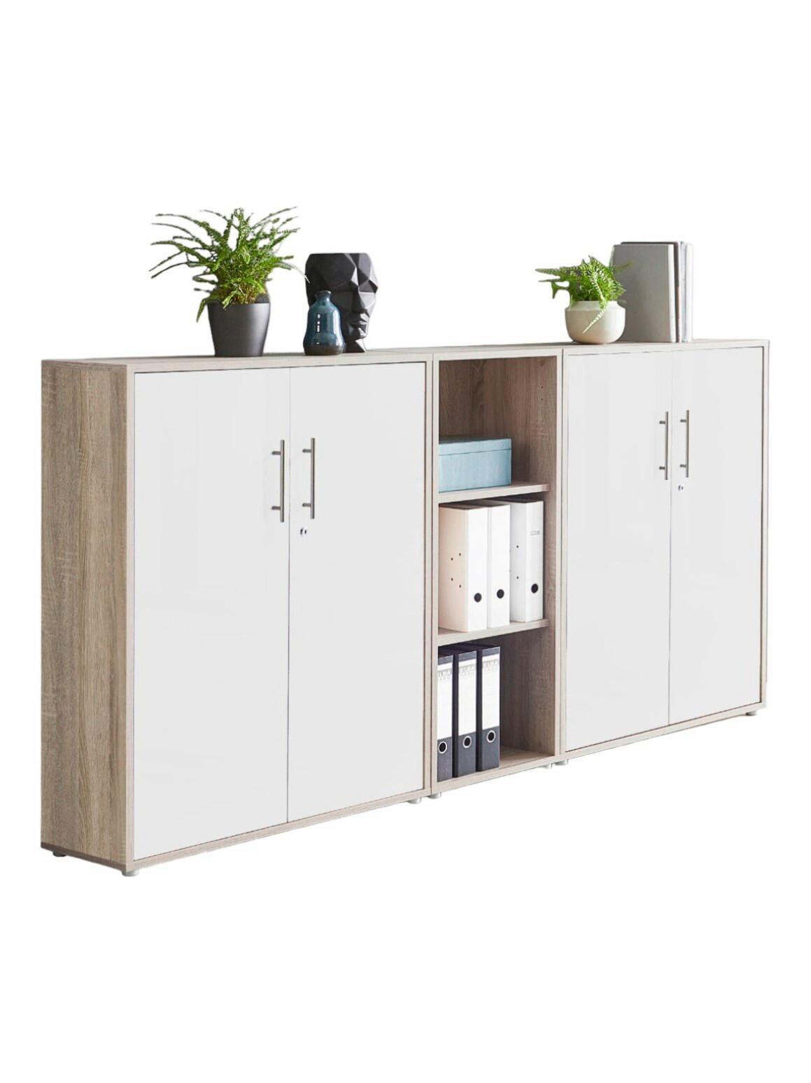 Office Edition B: 257 cm Sonoma Eiche/Weiß - Weiß/Sonoma Eiche, MODERN, Holzwerkstoff (213/114/33cm) - MID.YOU
