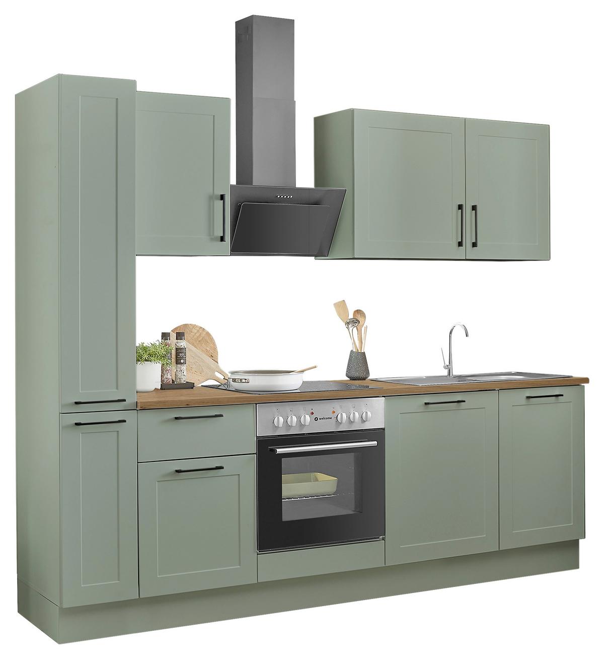 Küchenblock Marseille Grün/Eiche Dekor B: 250 cm - Eiche Artisan/Grün, Design, Holzwerkstoff (250cm) - MID.YOU