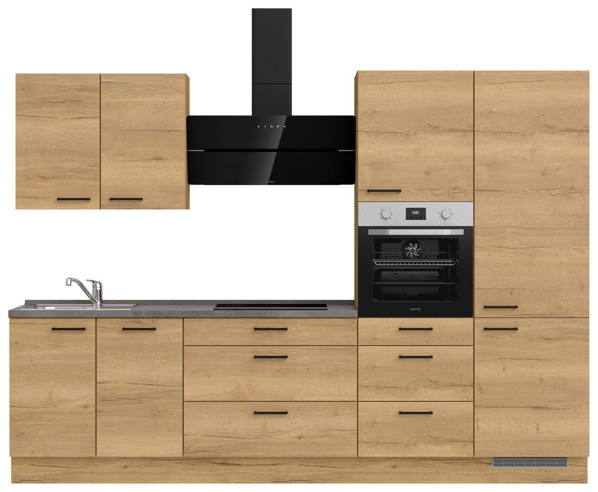 Kuchynská linka 300 cm, dub Sierra - čierna/farba duba, Modern, kov/kompozitné drevo (300cm) - Nobilia