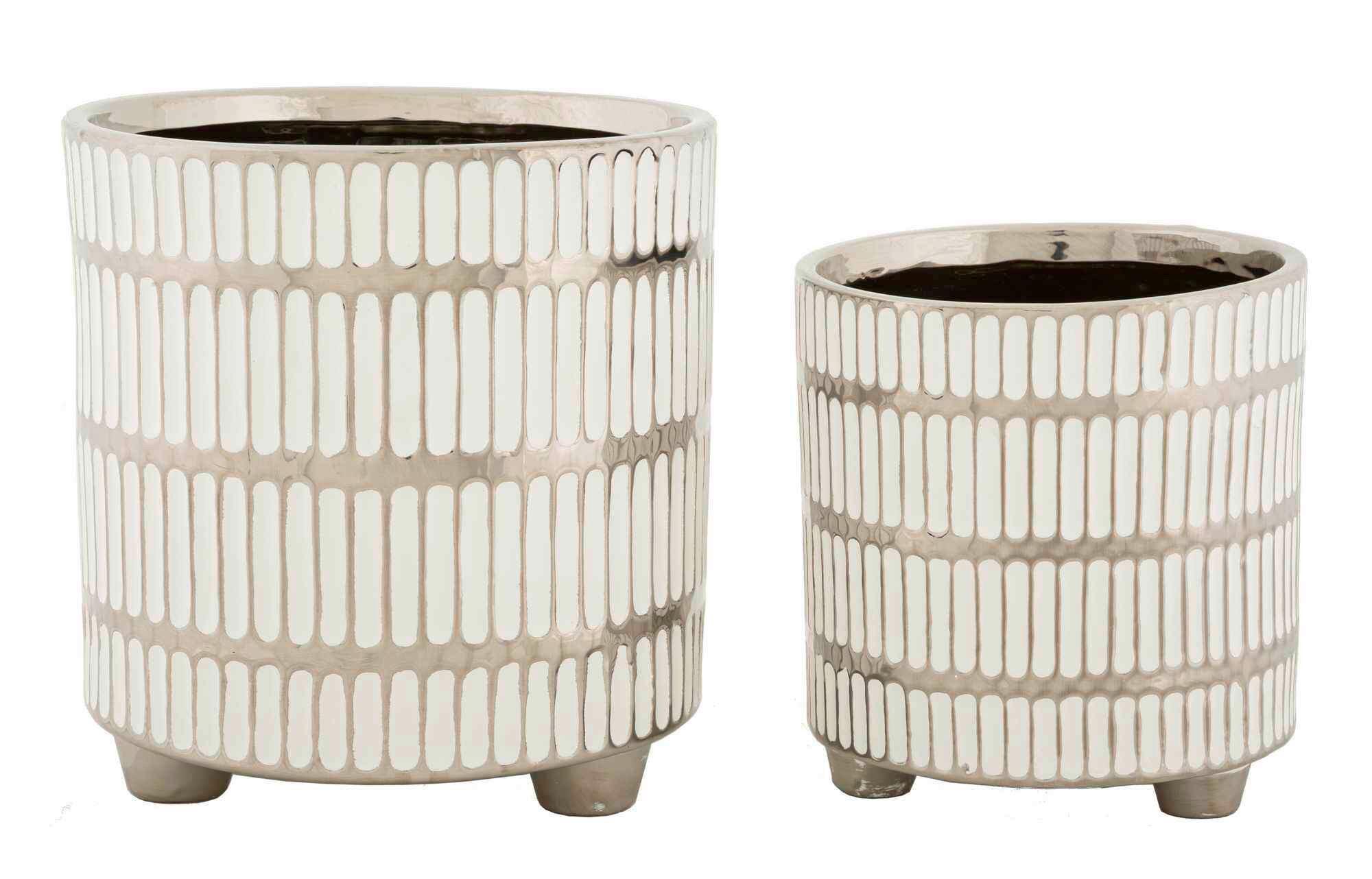 Vase Holder Ray Set 2 Pcs Weiß, Silberfarben B: 22,5 Cm - Silberfarben/Weiß, Basics, Keramik (22,5/24/22,5cm)