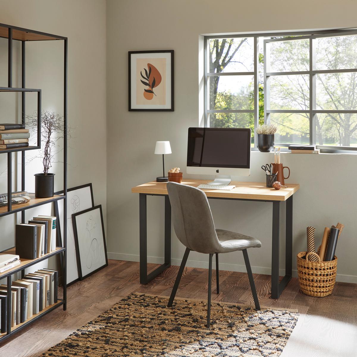 Schreibtisch B 120cm H 60cm Michaela Eichefarben/schwarz - Eichefarben/Schwarz, MODERN, Holzwerkstoff/Metall (120/60/75cm) - MID.YOU